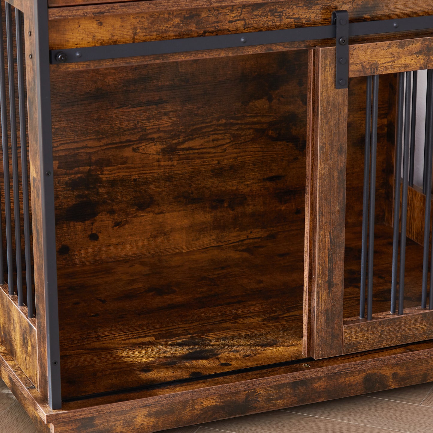 Sliding door dog crate with drawers. Rustic Brown, 35.43'' W x 23.62'' D x 33.46'' H