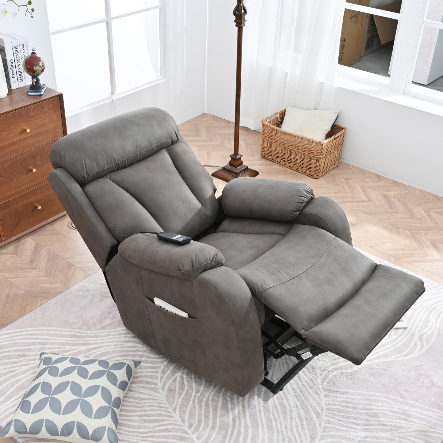 Elderly Power Lift Recliner Chair with Remote Control, Dark Gray Fabric