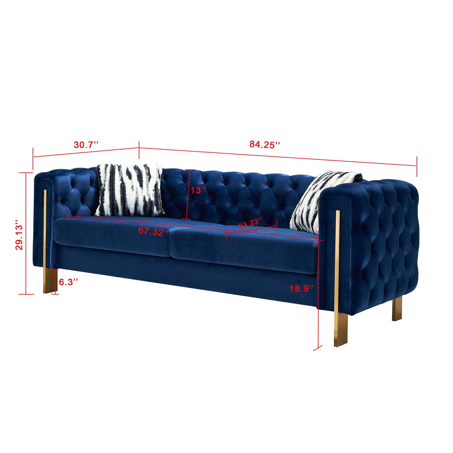 Chesterfield Modern Tufted Velvet Living Room Sofa, 84.25''W Couch,Blue