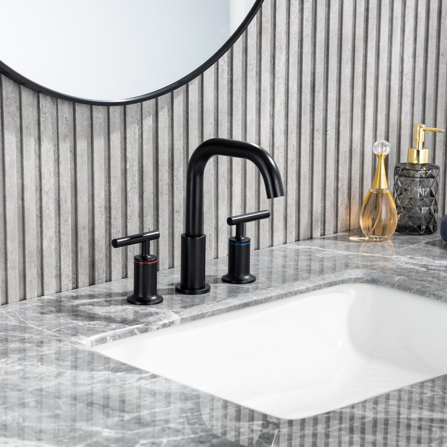 Matte Black 8 Inch 3 Hole Bathroom Faucet Set with Valve and Pop-Up Drain Assembly