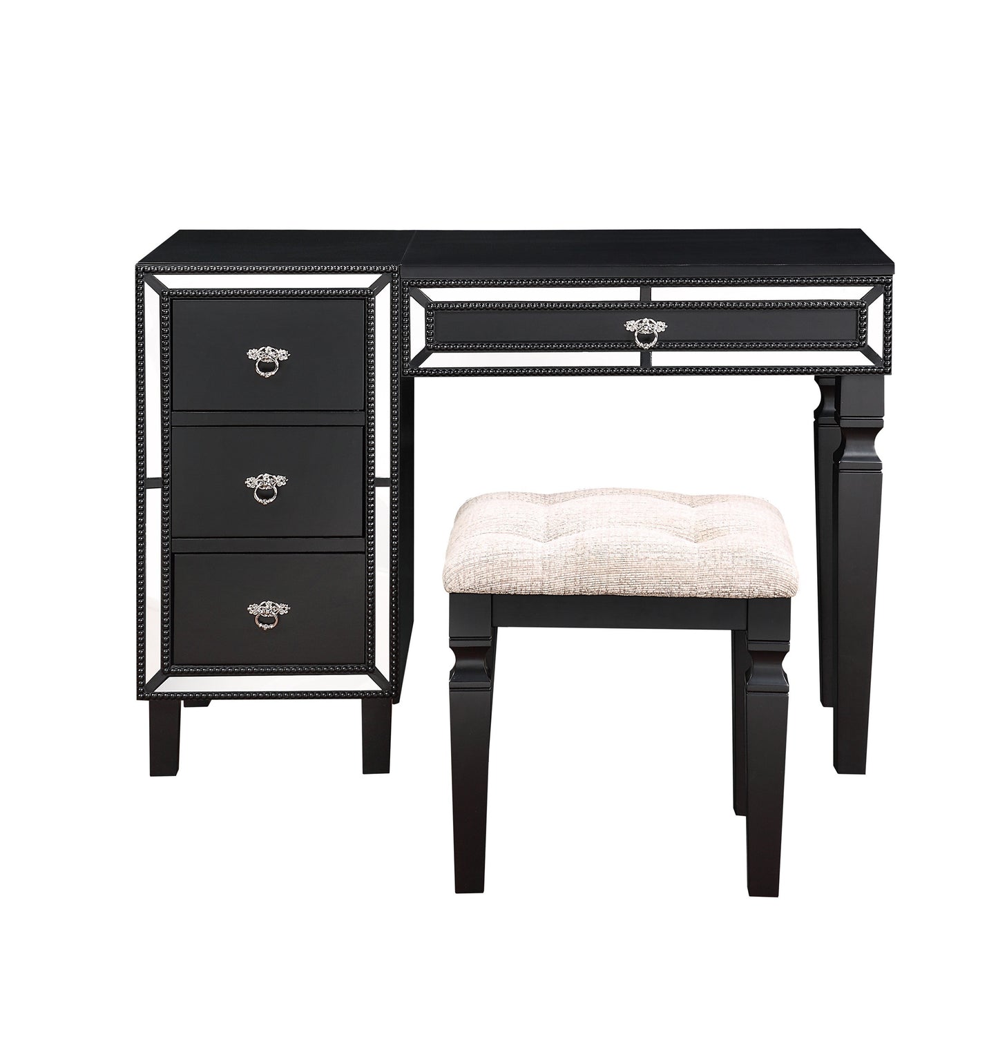 Traditional Formal Black Color Vanity Set w Stool Storage Drawers 1pc Bedroom Furniture Set Tufted Seat Stool