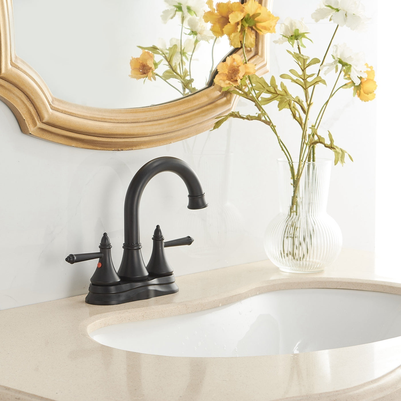 Matte Black 2-Handle Bathroom Faucet for 4 in. Centerset Sink