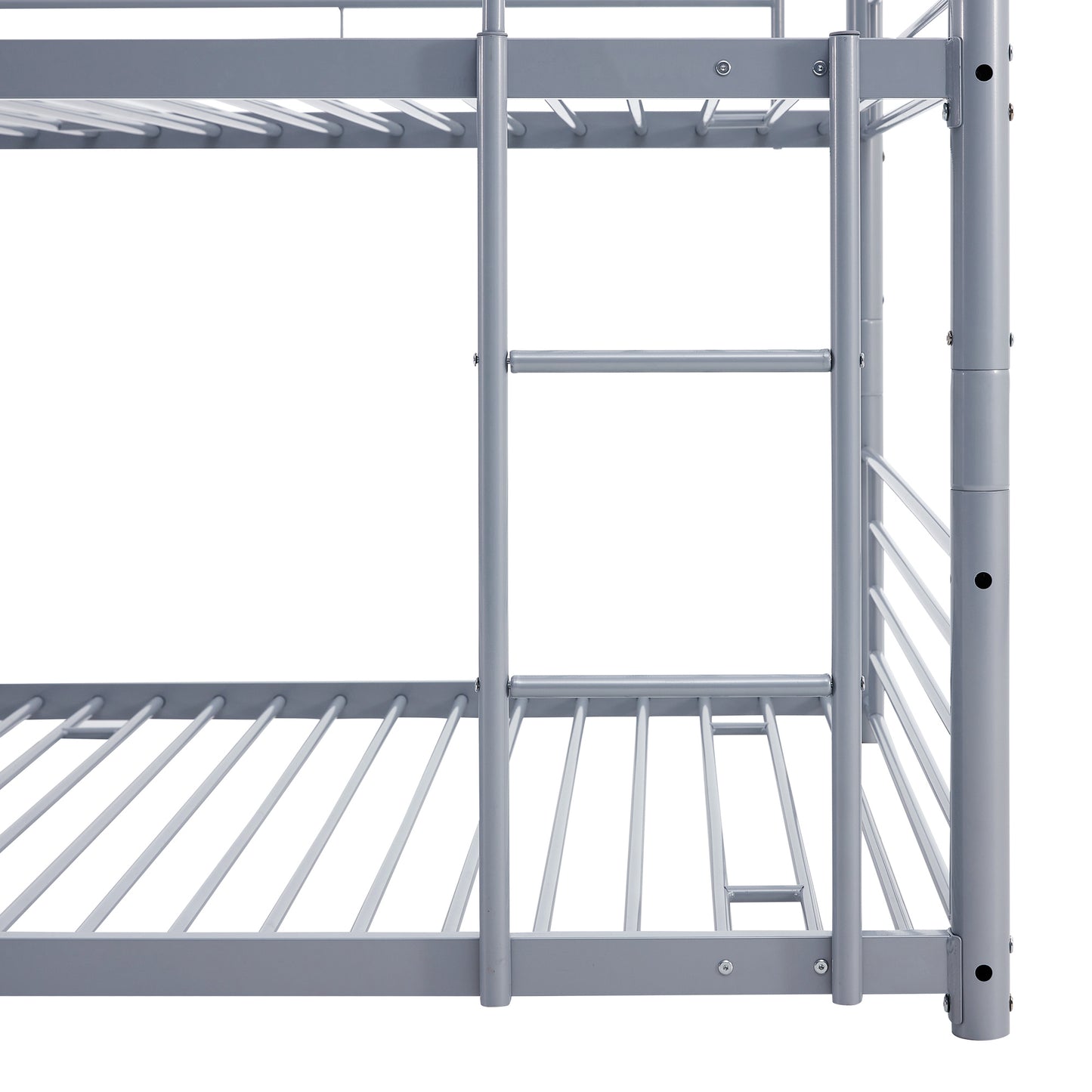 Full-Full-Full Metal  Triple Bed  with Built-in Ladder, Divided into Three Separate Beds,Gray