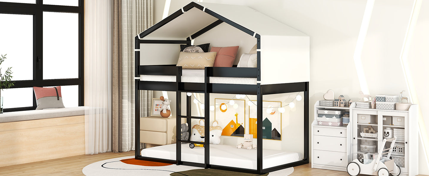 Espresso Wood Bunk Bed with Fun Tent House Design