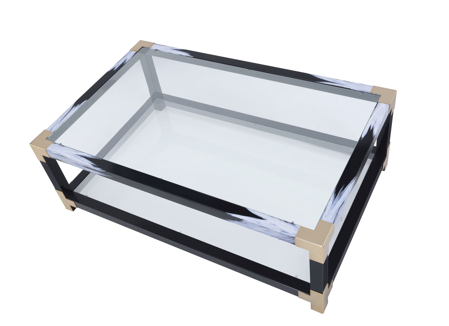 Lafty Modern White & Clear Glass Coffee Table with Storage 81000