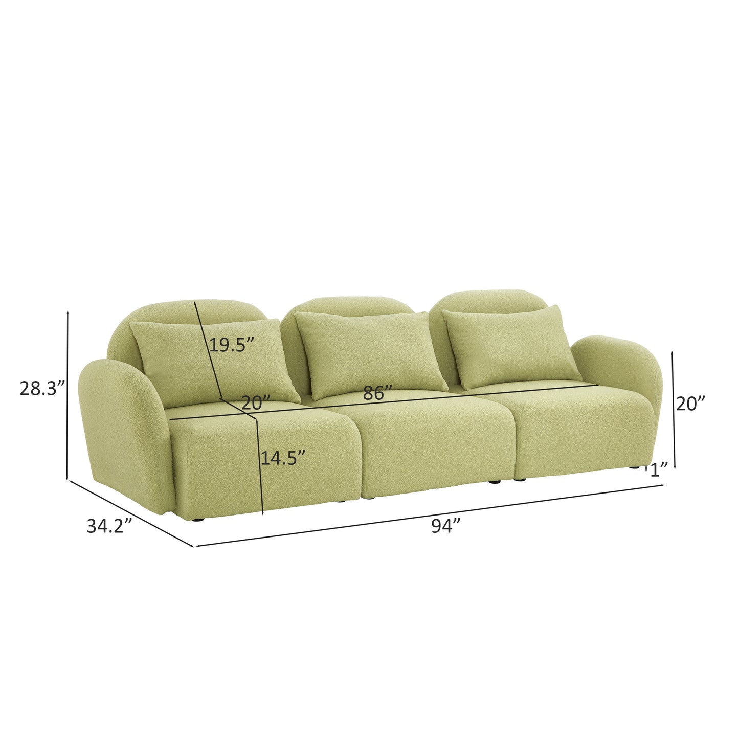 Living Room Furniture Three Seat Lazy Sofa Teddy Fabric Light Green