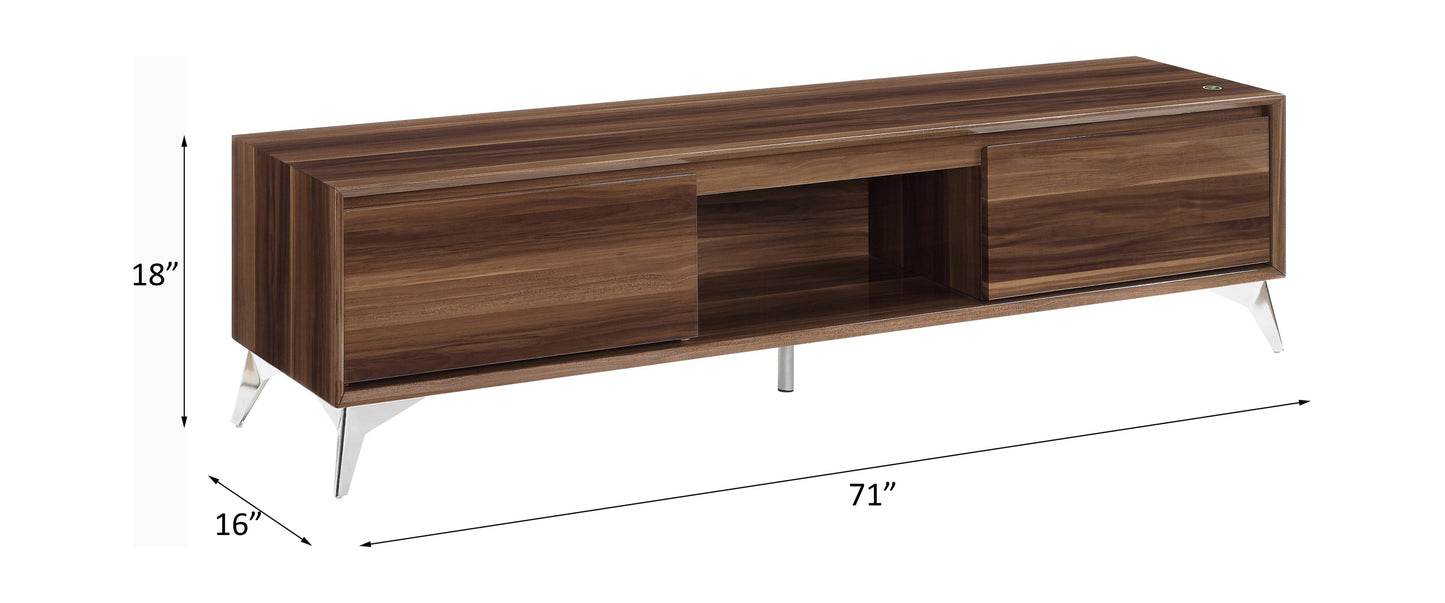 Sleek LED TV Stand with Walnut & Chrome Finish