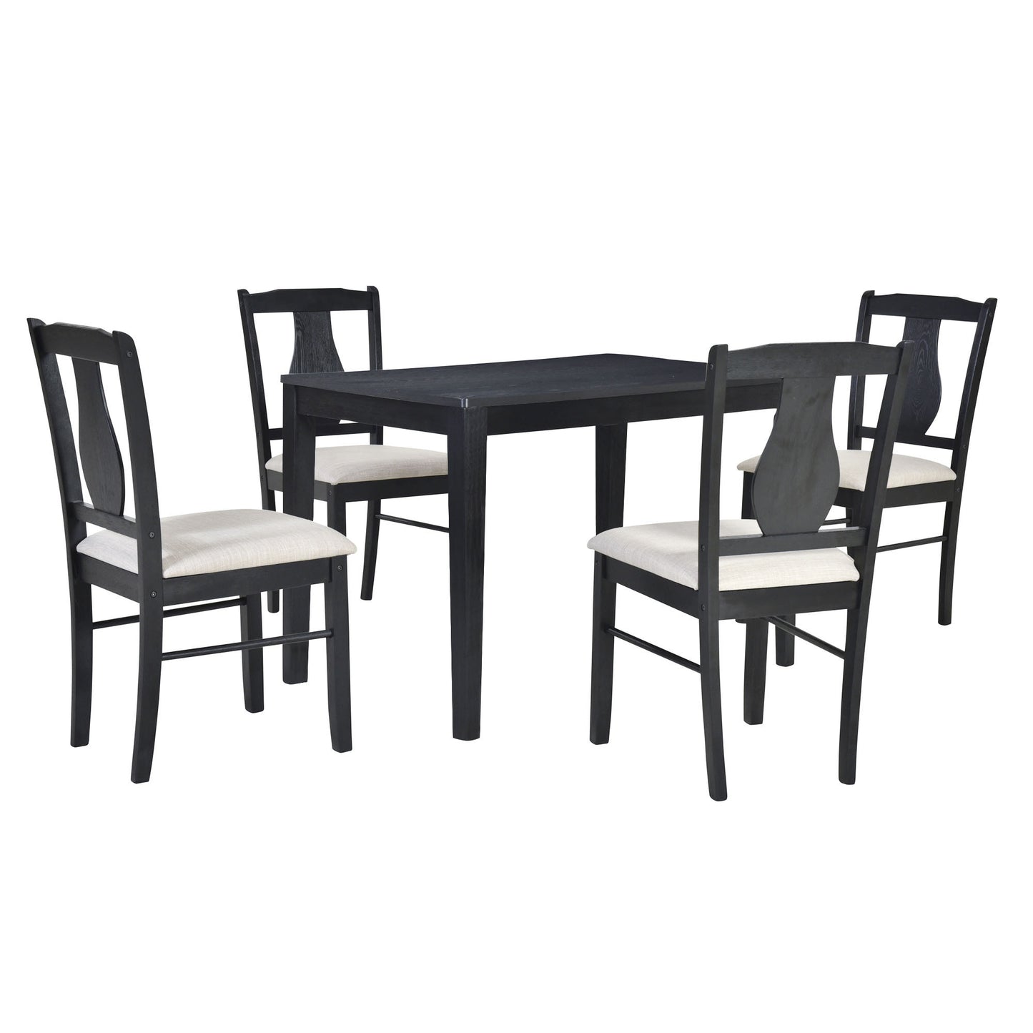 TREXM 5-Piece Kitchen Dining Table Set, Wooden Rectangular Dining Table and 4 Upholstered Chairs for Kitchen and Dining Room (Ebony Black)