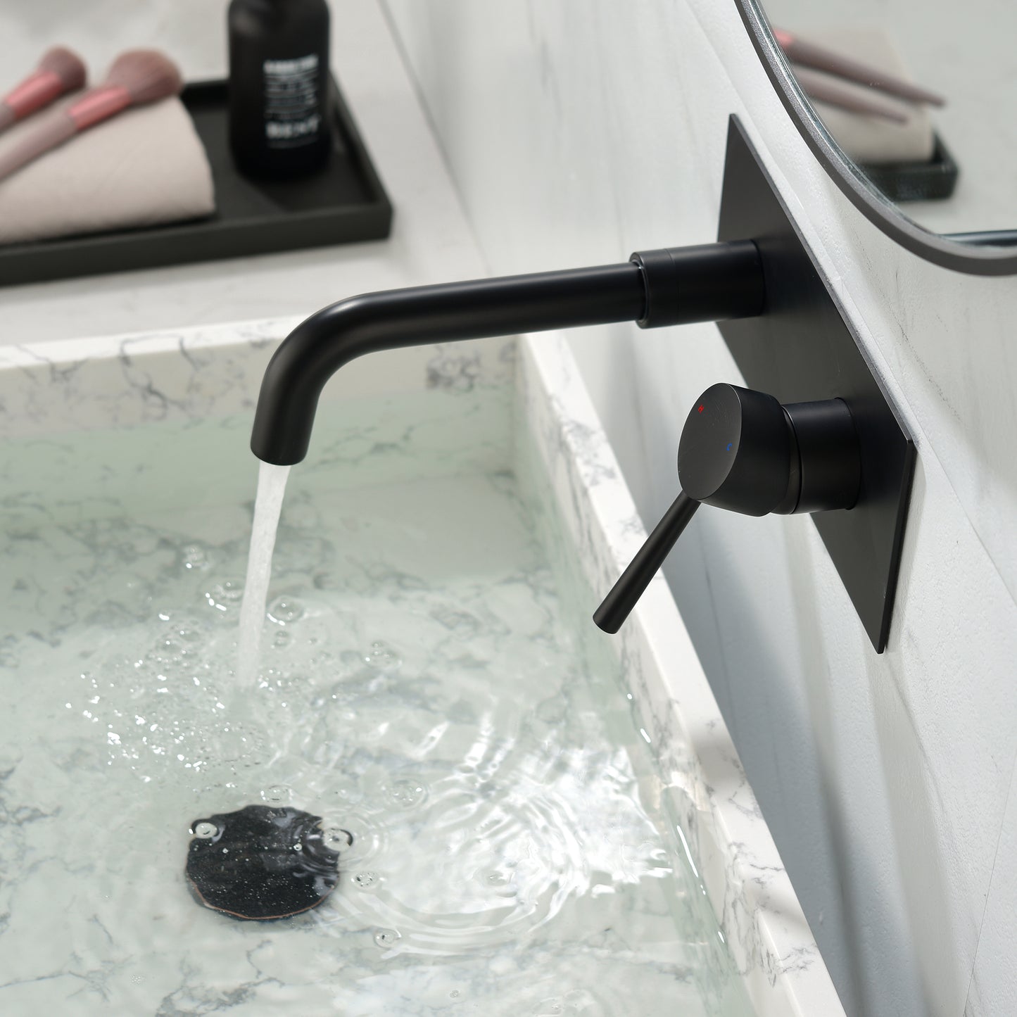 Sleek Matte Black Brass Wall Mounted Bathroom Faucet