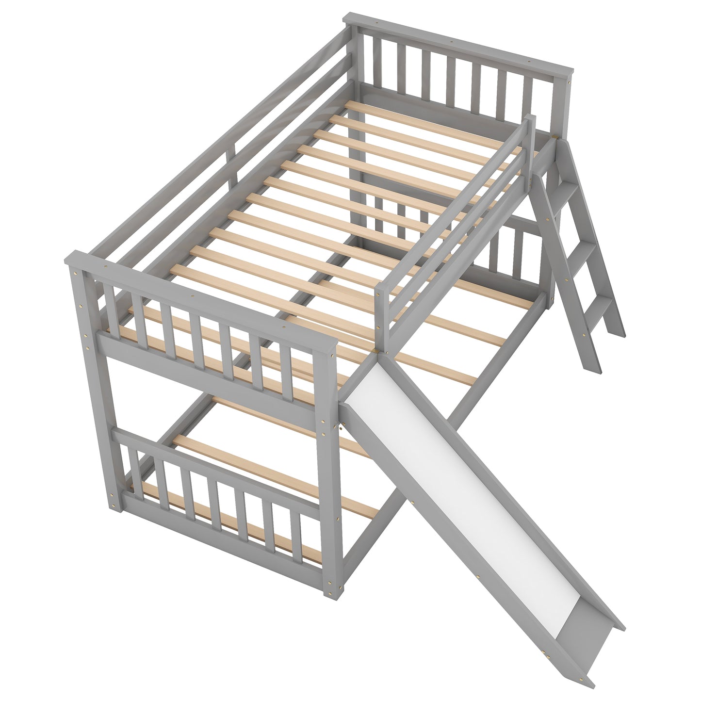 Gray Twin Bunk Bed with Removable Slide and Reversible Ladder