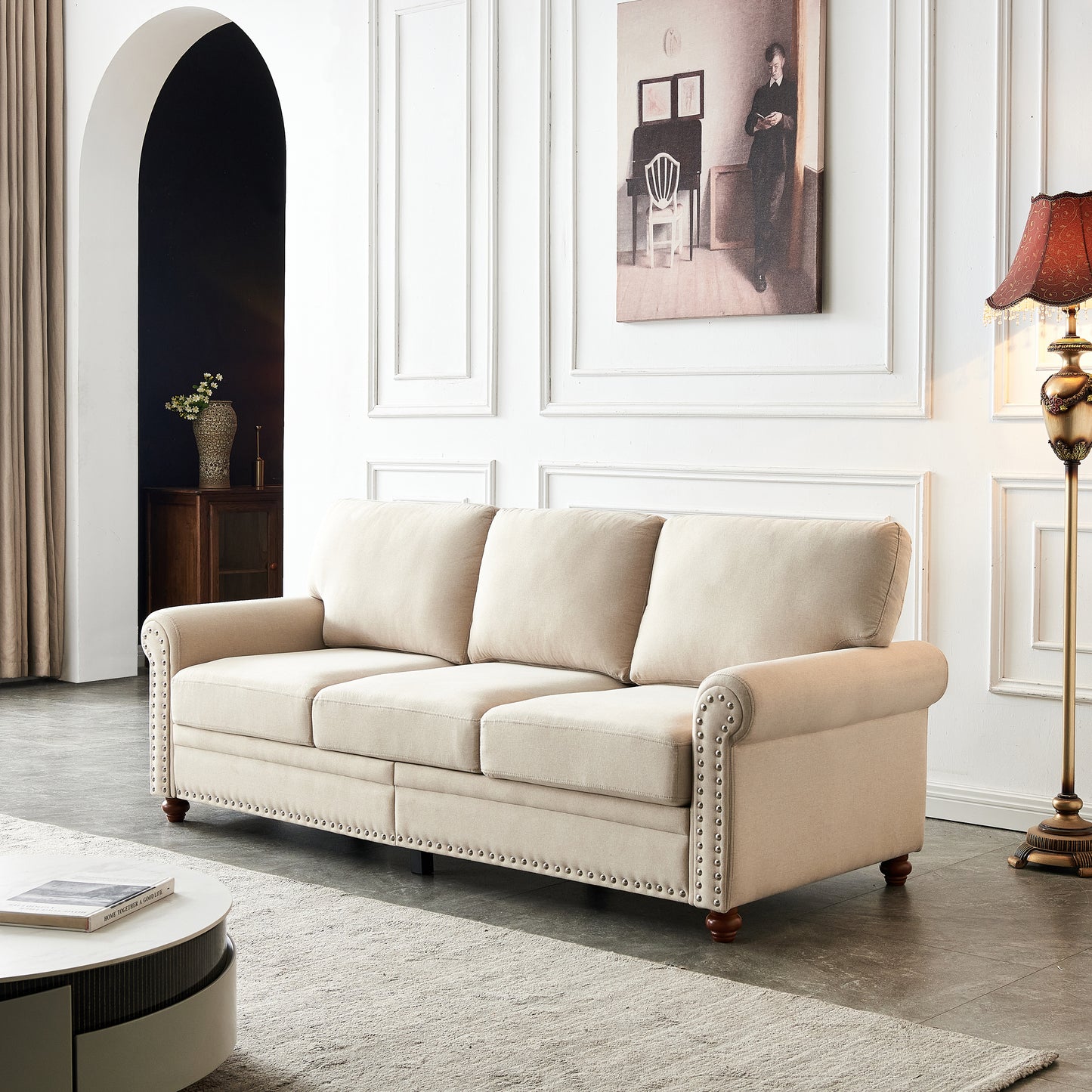 Linen Fabric Upholstery with Storage Sofa (Beige)