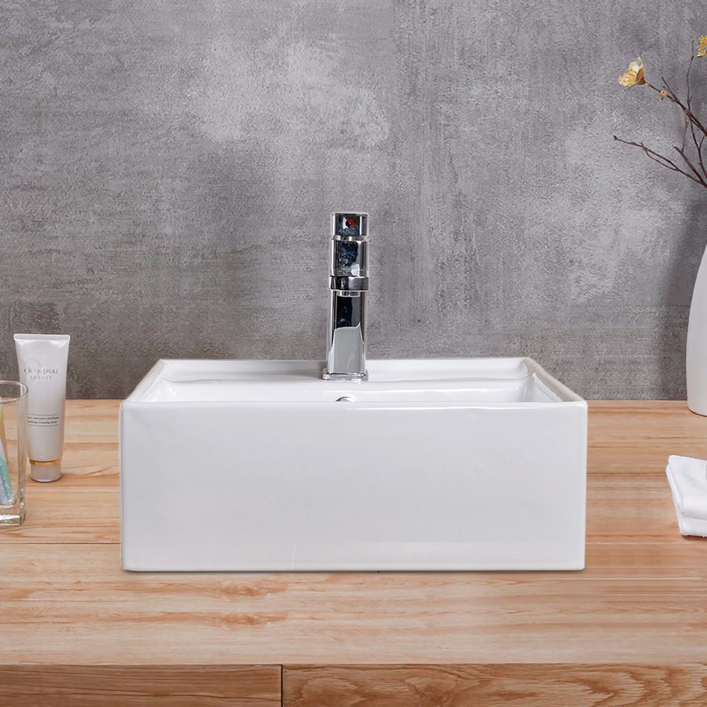 Vessel  Bathroom Sink Basin in White Ceramic