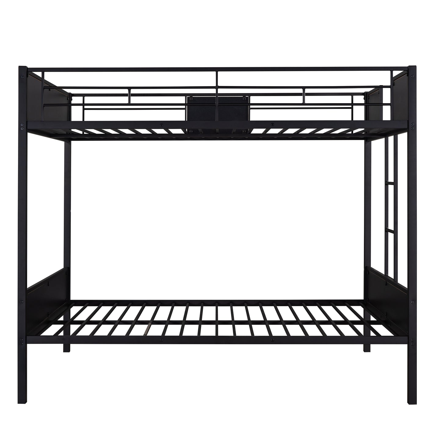 Contemporary Double-over-Double Steel Frame Bunk Bed with Safety Rail & Built-In Ladder