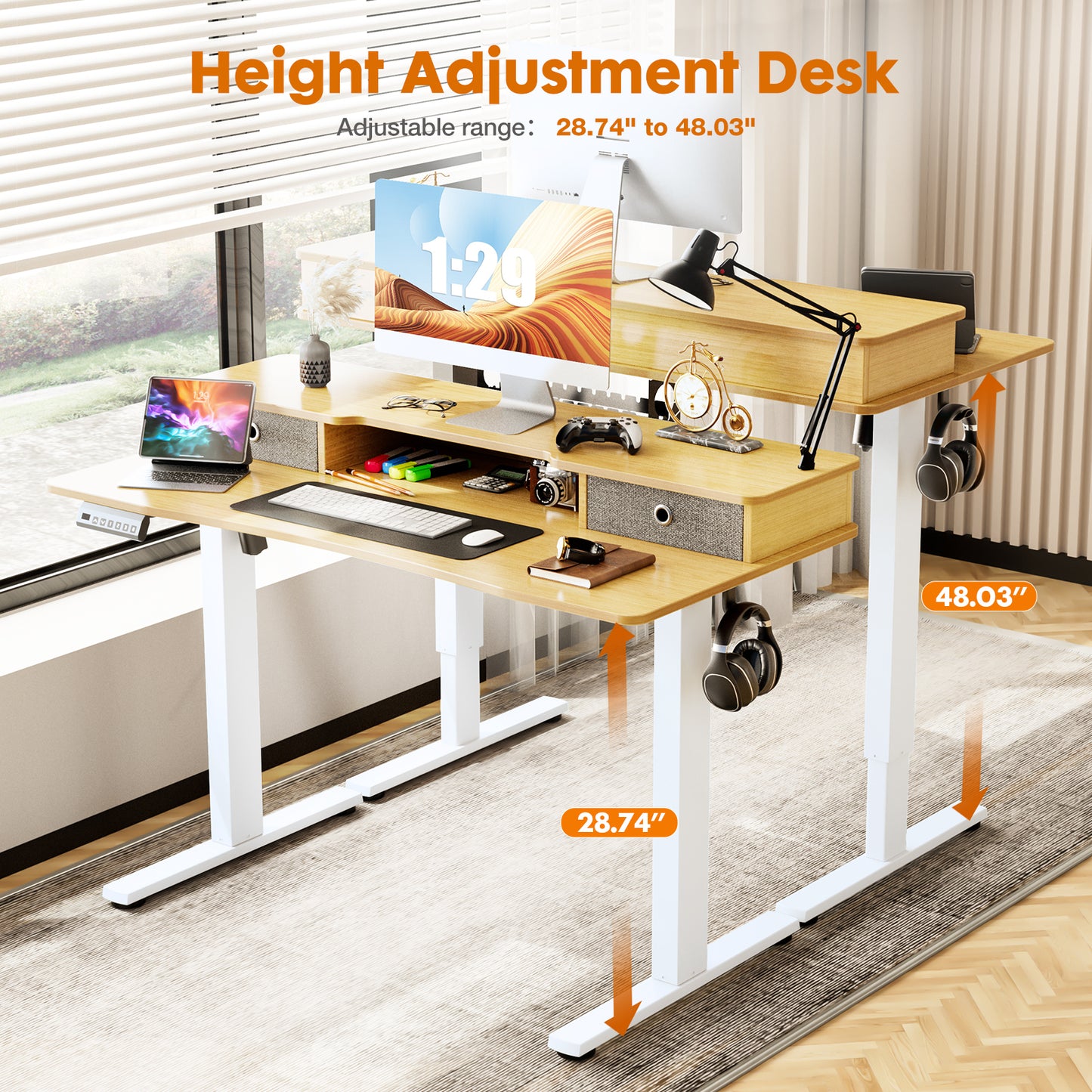 Height Adjustable Electric Standing Desk with Enhanced Storage Options