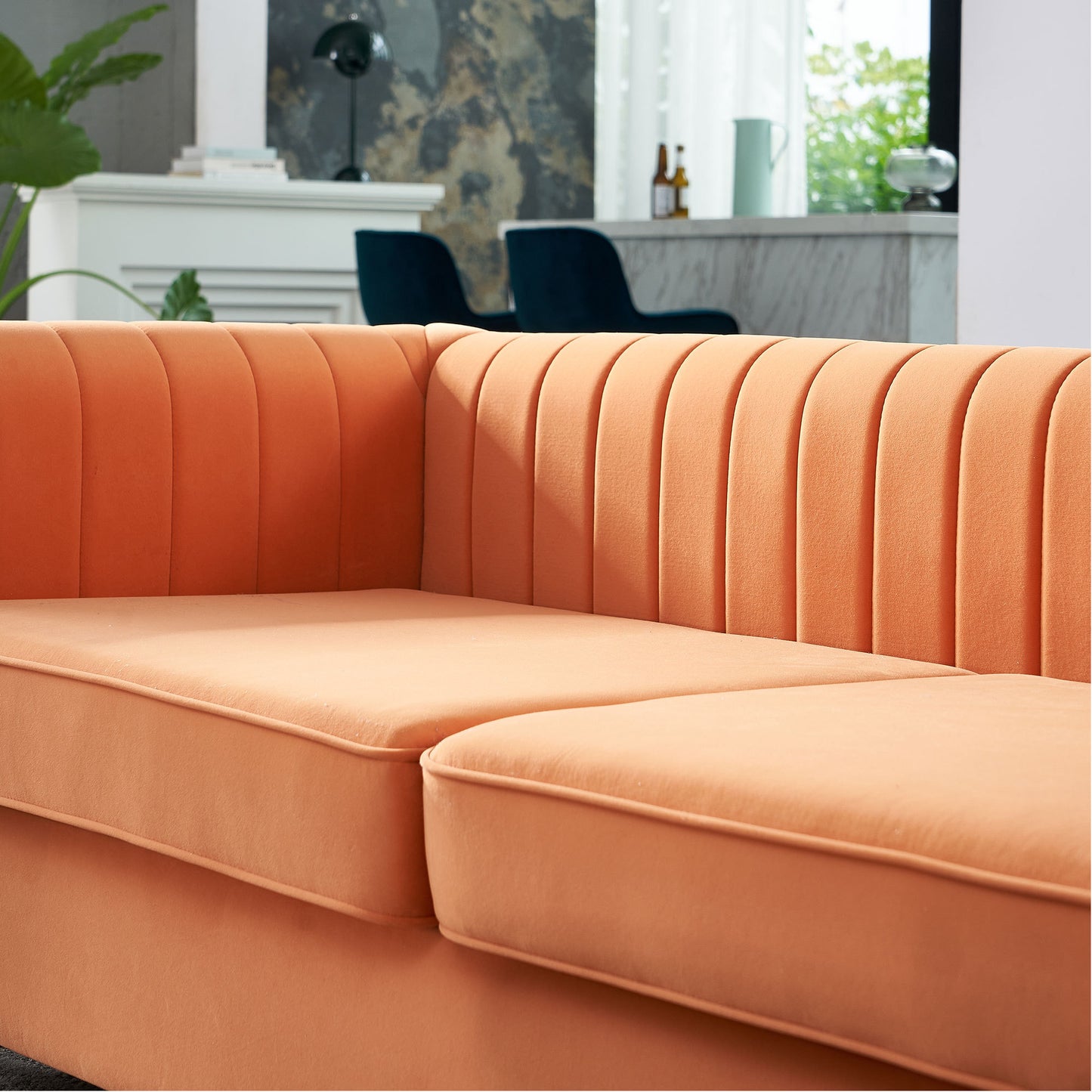 Contemporary Velvet Sofa Couch 84.25''W for Living Room, Orange