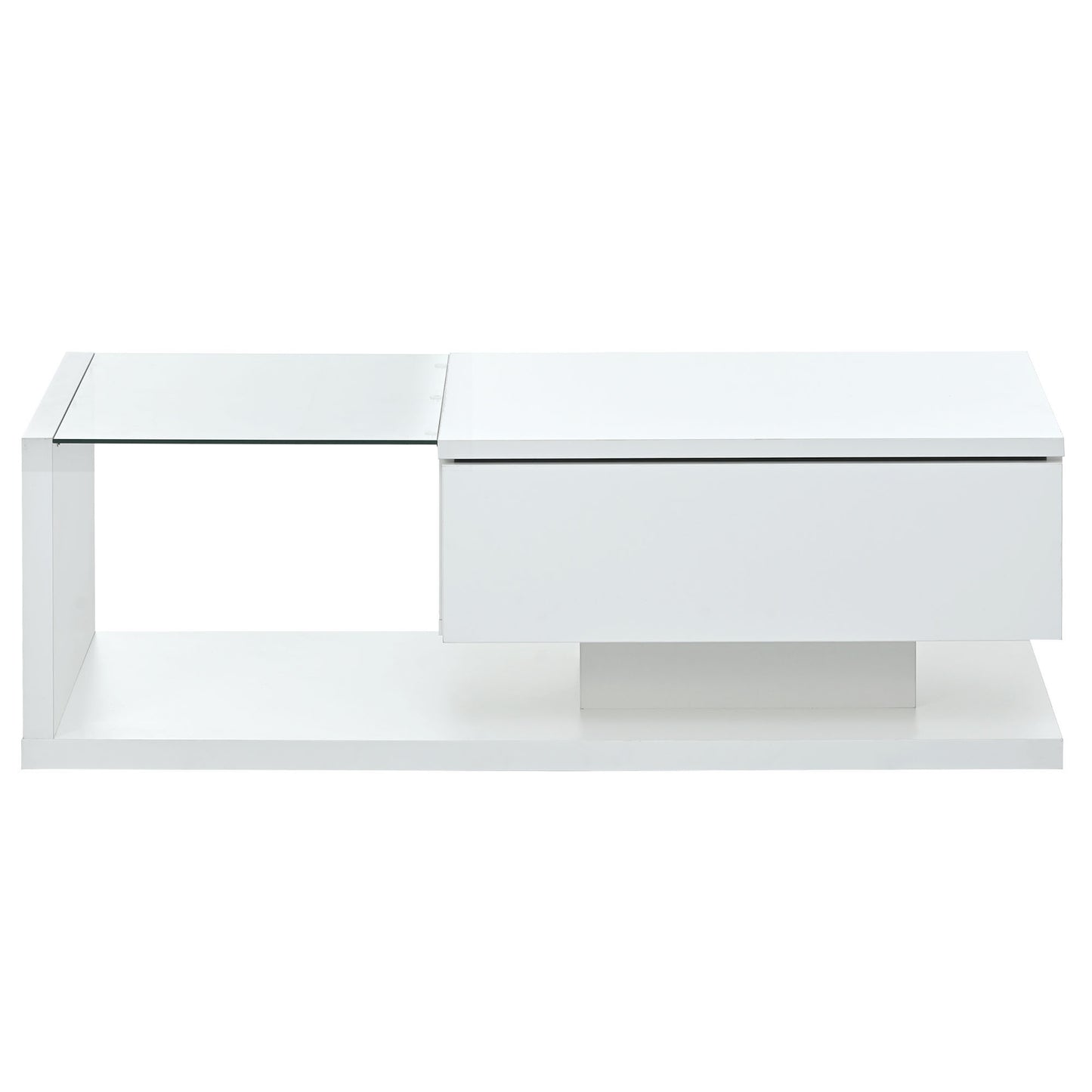 Contemporary White Coffee Table with Glass Top and High-Gloss Finish