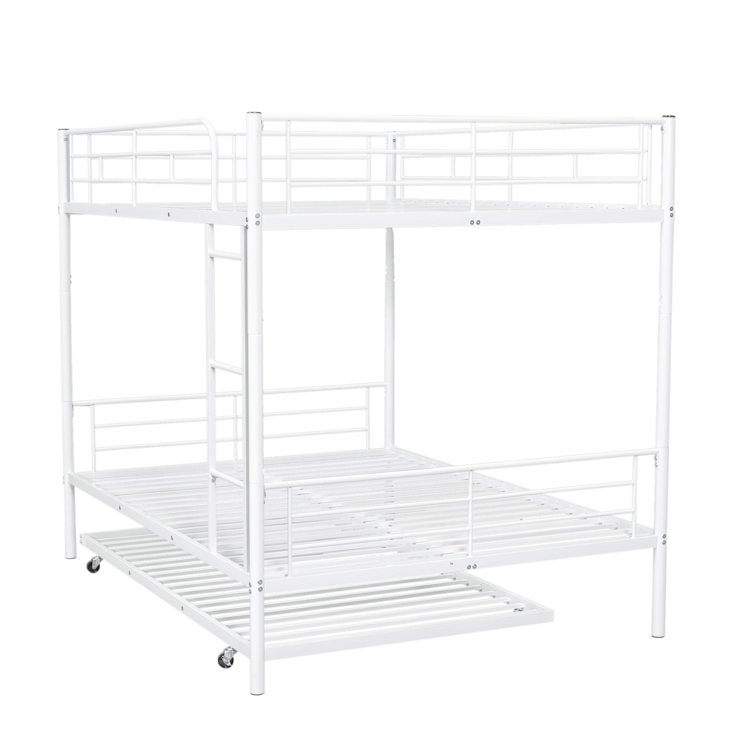 Contemporary White Full Metal Bunk Bed with Trundle