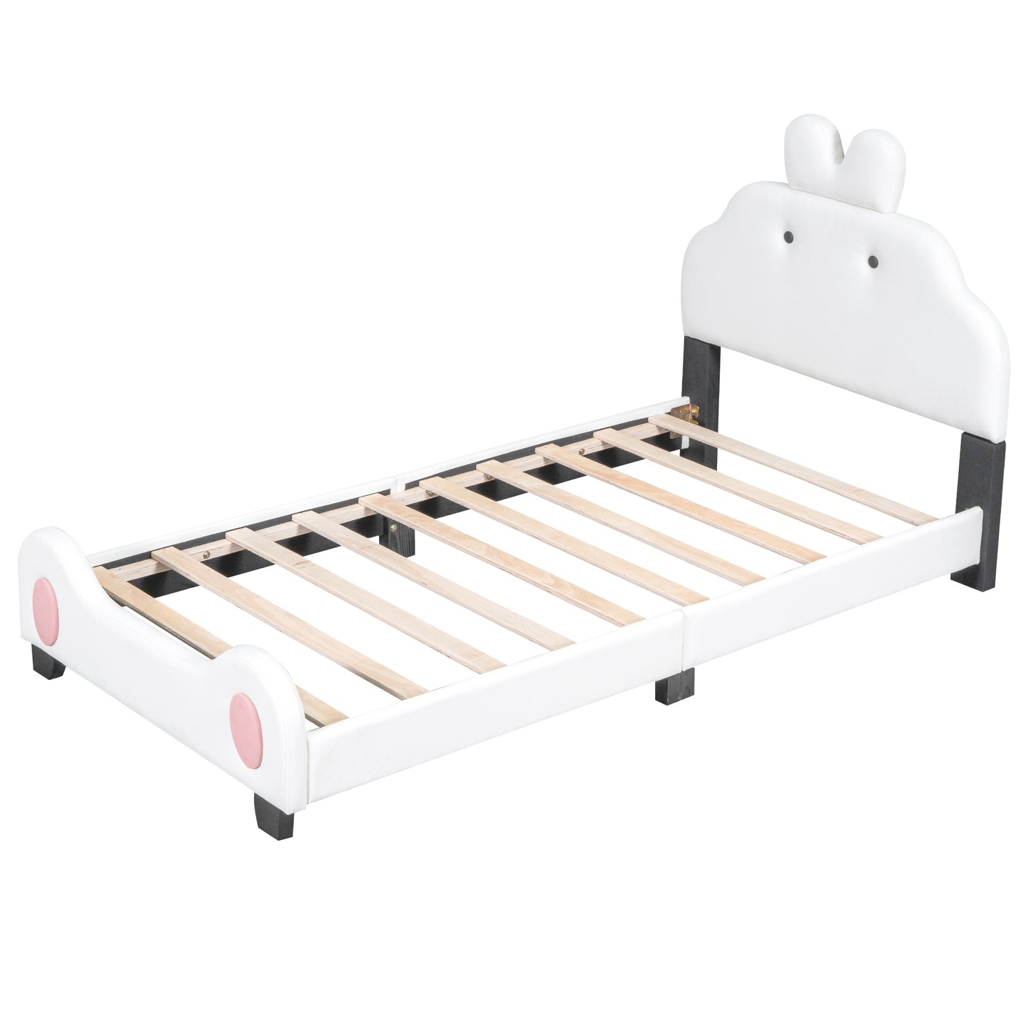 Twin Size Upholstered Platform Bed with Cartoon Headboard and Footboard, White+Pink