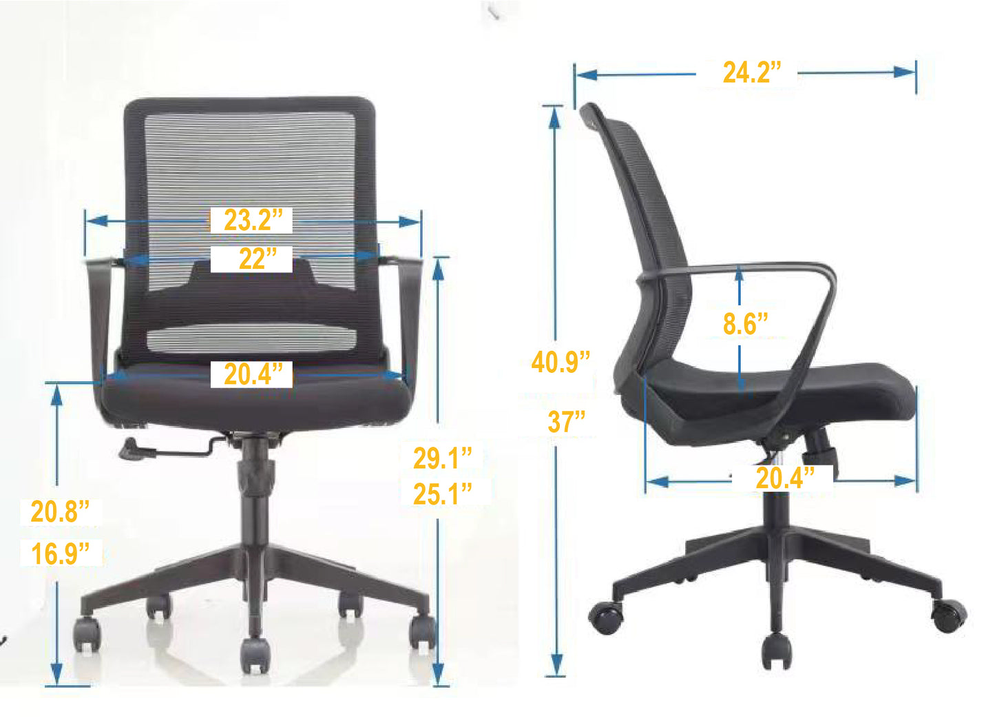 Alpha Office Chair, Fabric Seat, Fixed Armrest, Class Three Gaslift, Mesh -Black / Smoke