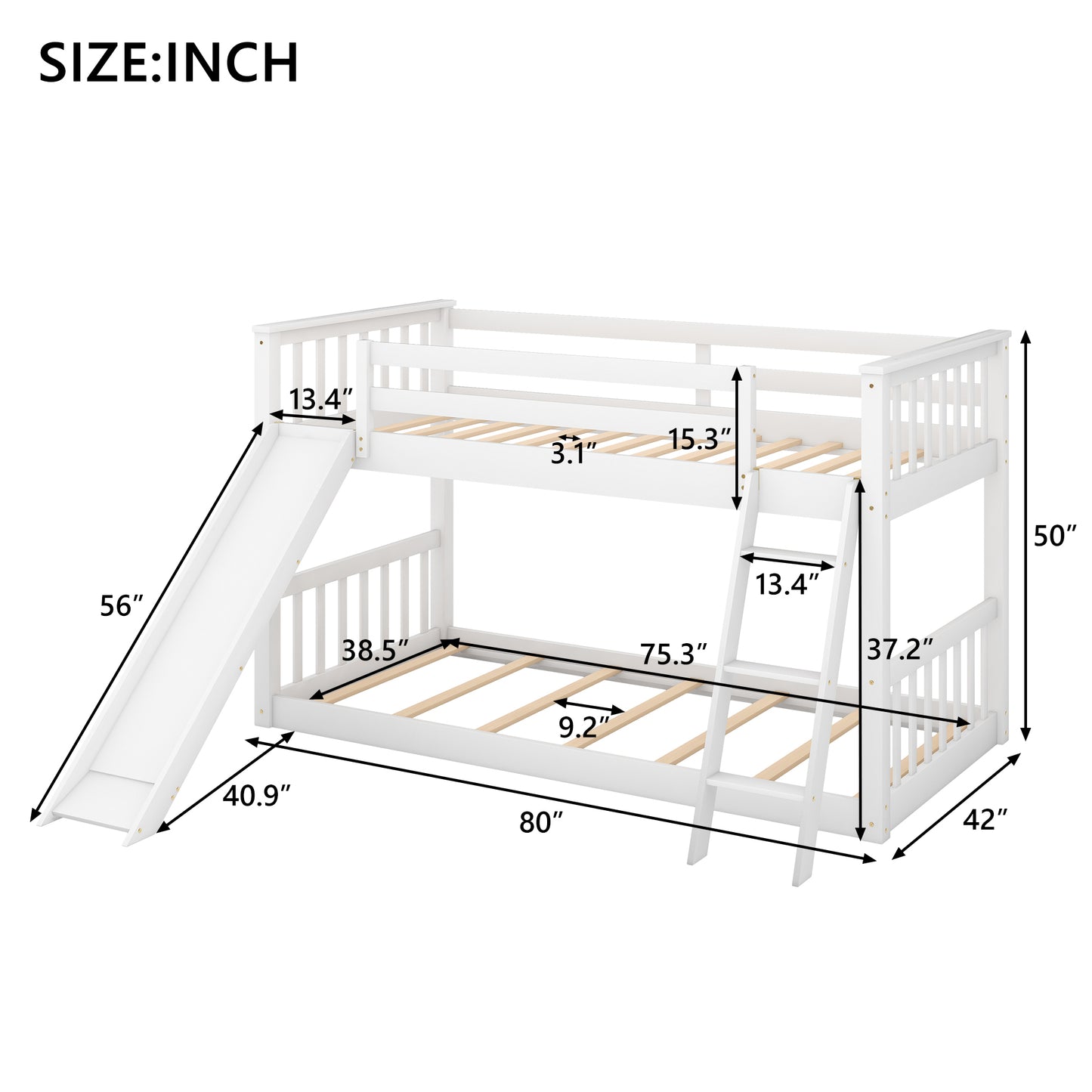 Convertible White Twin Bunk Bed with Slide and Ladder for Compact Spaces