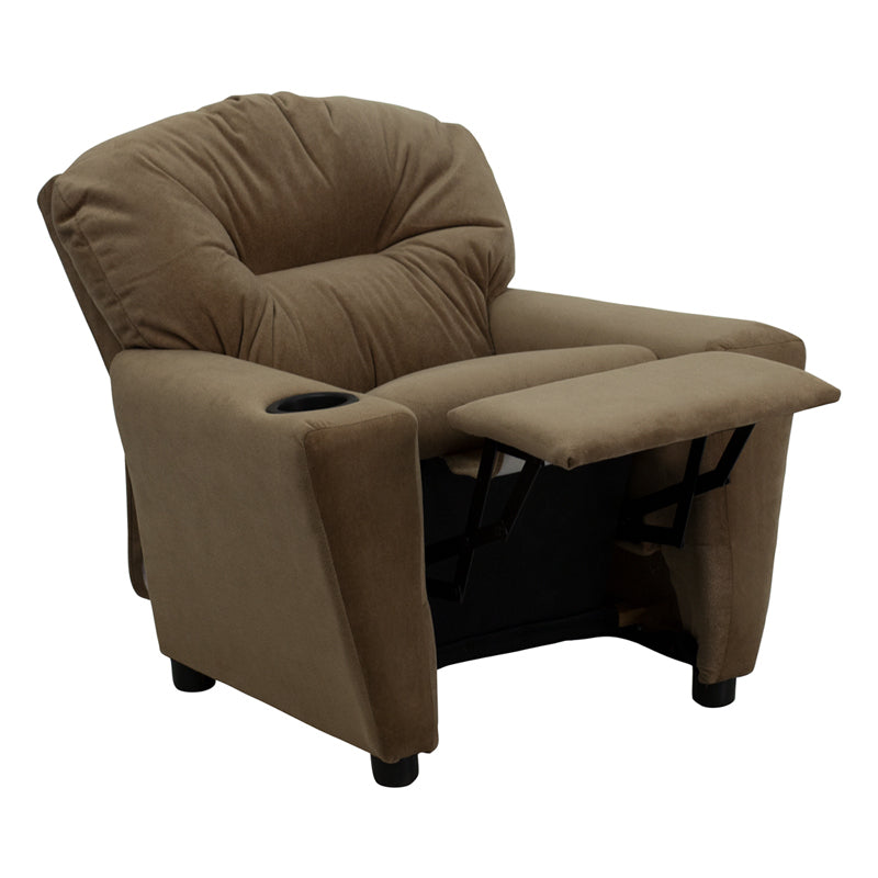 Contemporary Kids Brown Recliner with Cup Holder