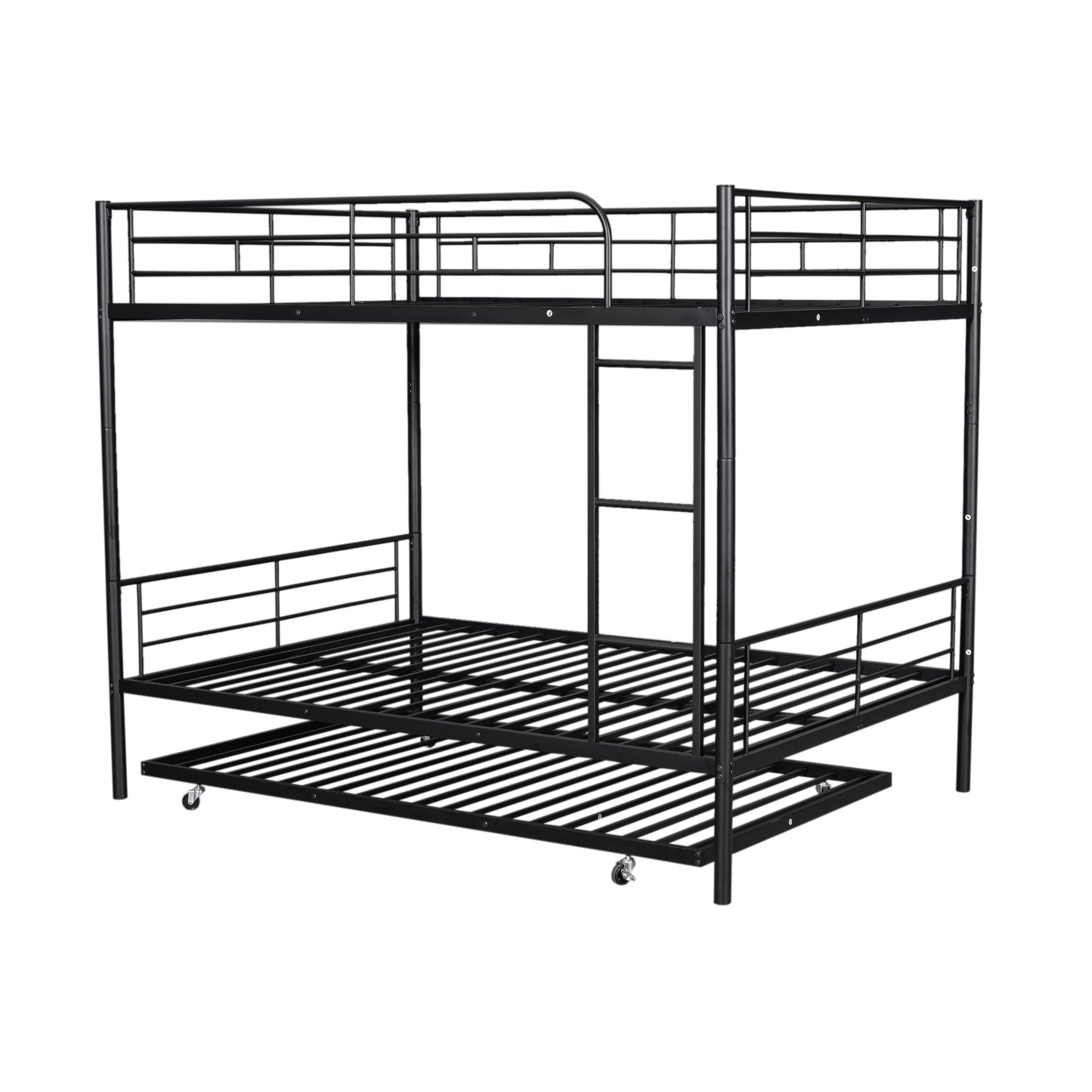 Stylish Contemporary Metal Bunk Bed with Trundle - Sleek Black Design