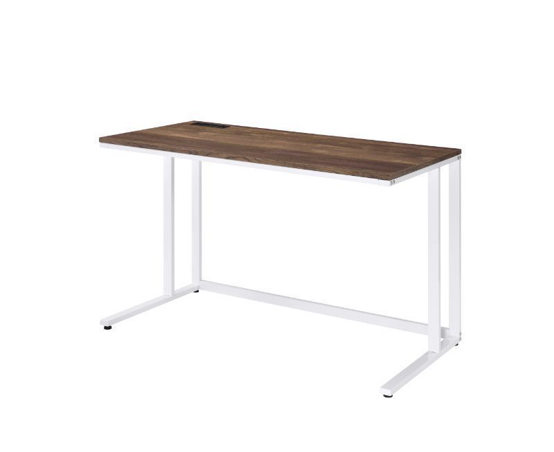 Modern Walnut and White Writing Desk with USB Port for Contemporary Workspaces