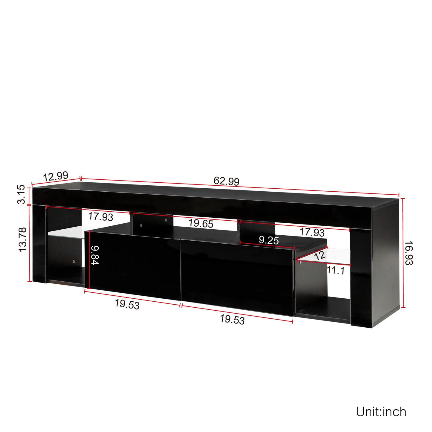 LED Wall Mounted TV Stand with Storage and Remote Control - Black