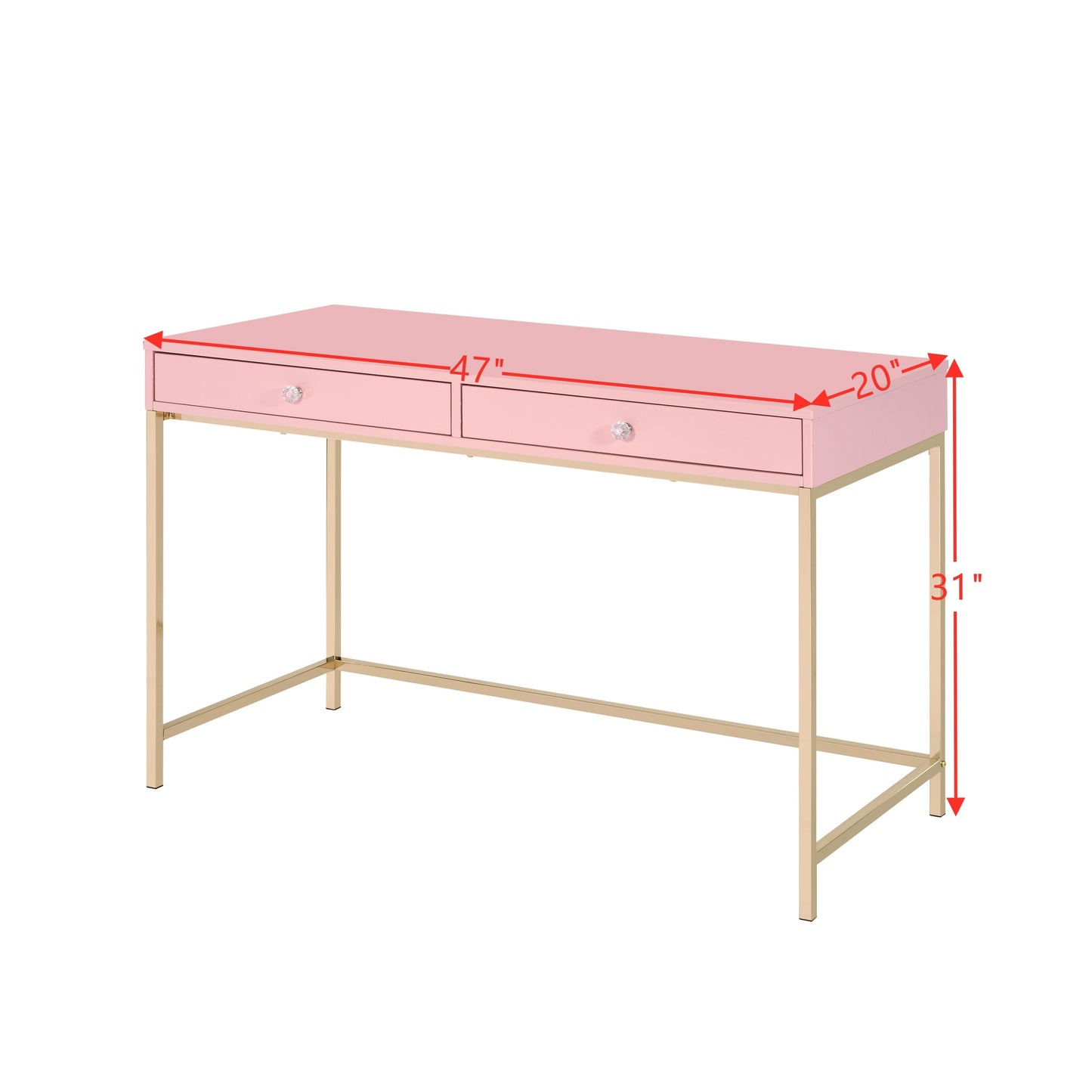 Elegant Pink and Gold Writing Desk with Storage Drawers