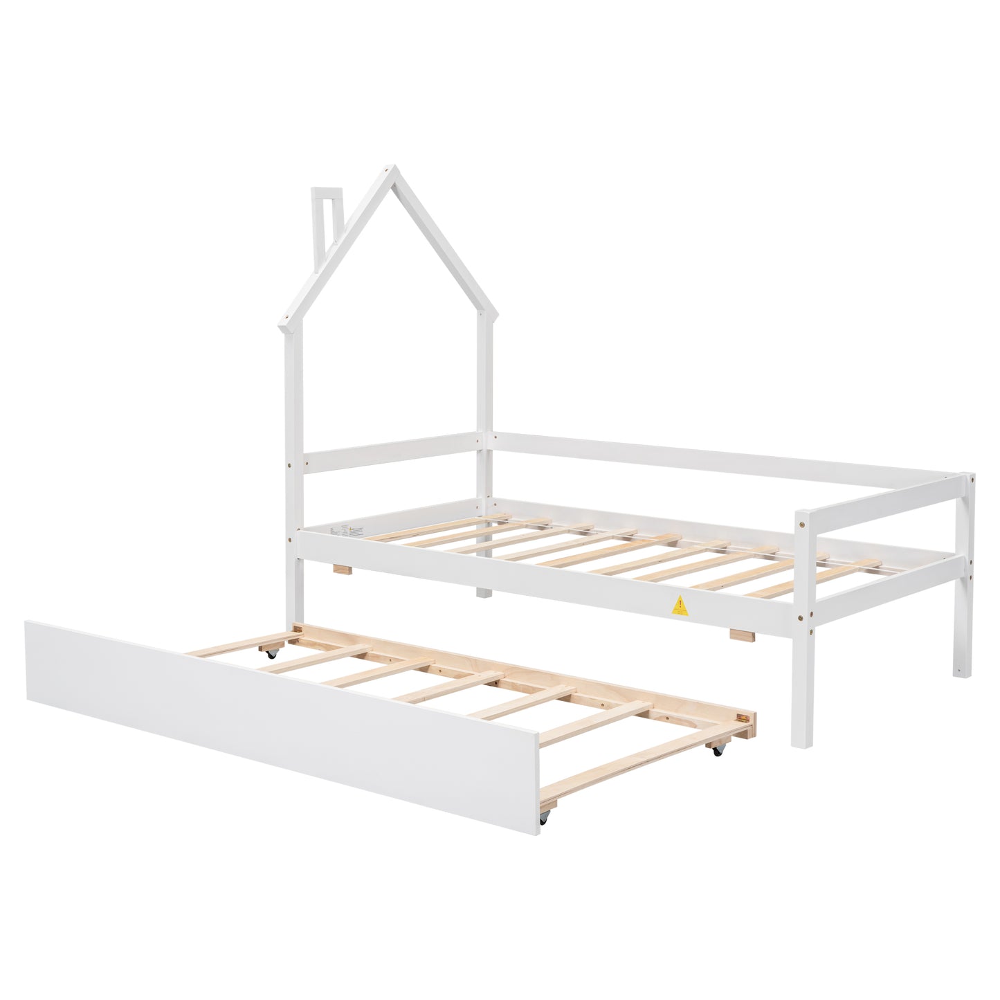 Twin Wooden Daybed with trundle, Twin House-Shaped Headboard  bed with Guardrails,White