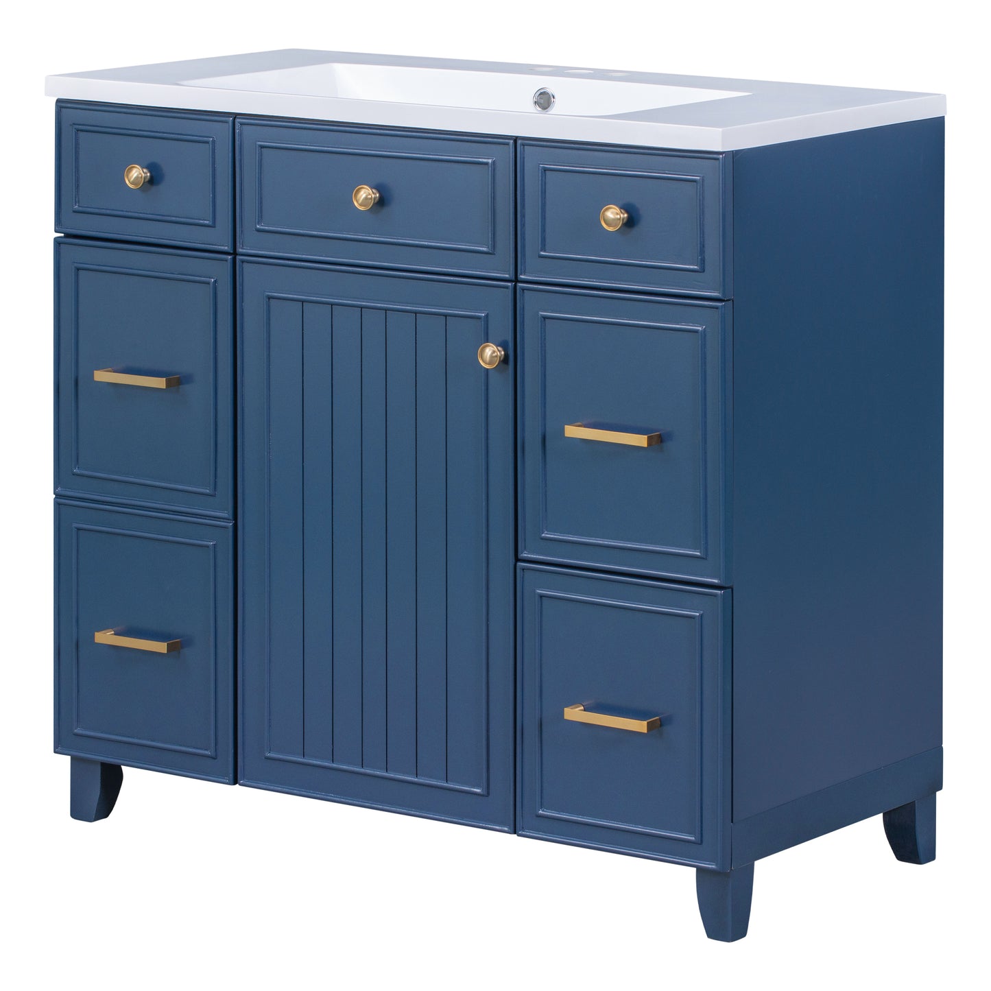 36" Bathroom Vanity Cabinet with Sink Top Combo Set, Navy Blue, Single Sink, Shaker Cabinet with Soft Closing Door and Drawer