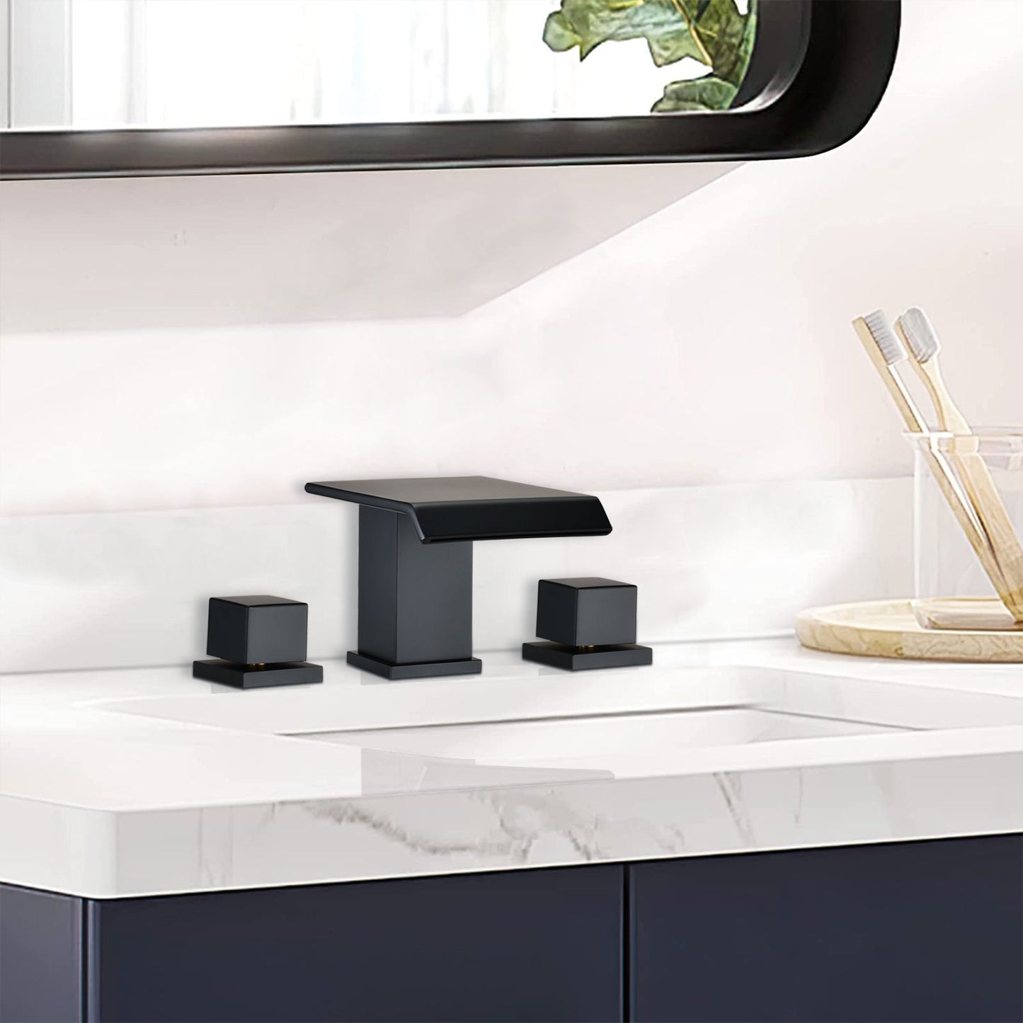 Matte Black Waterfall Bathroom Faucet with Dual Handles