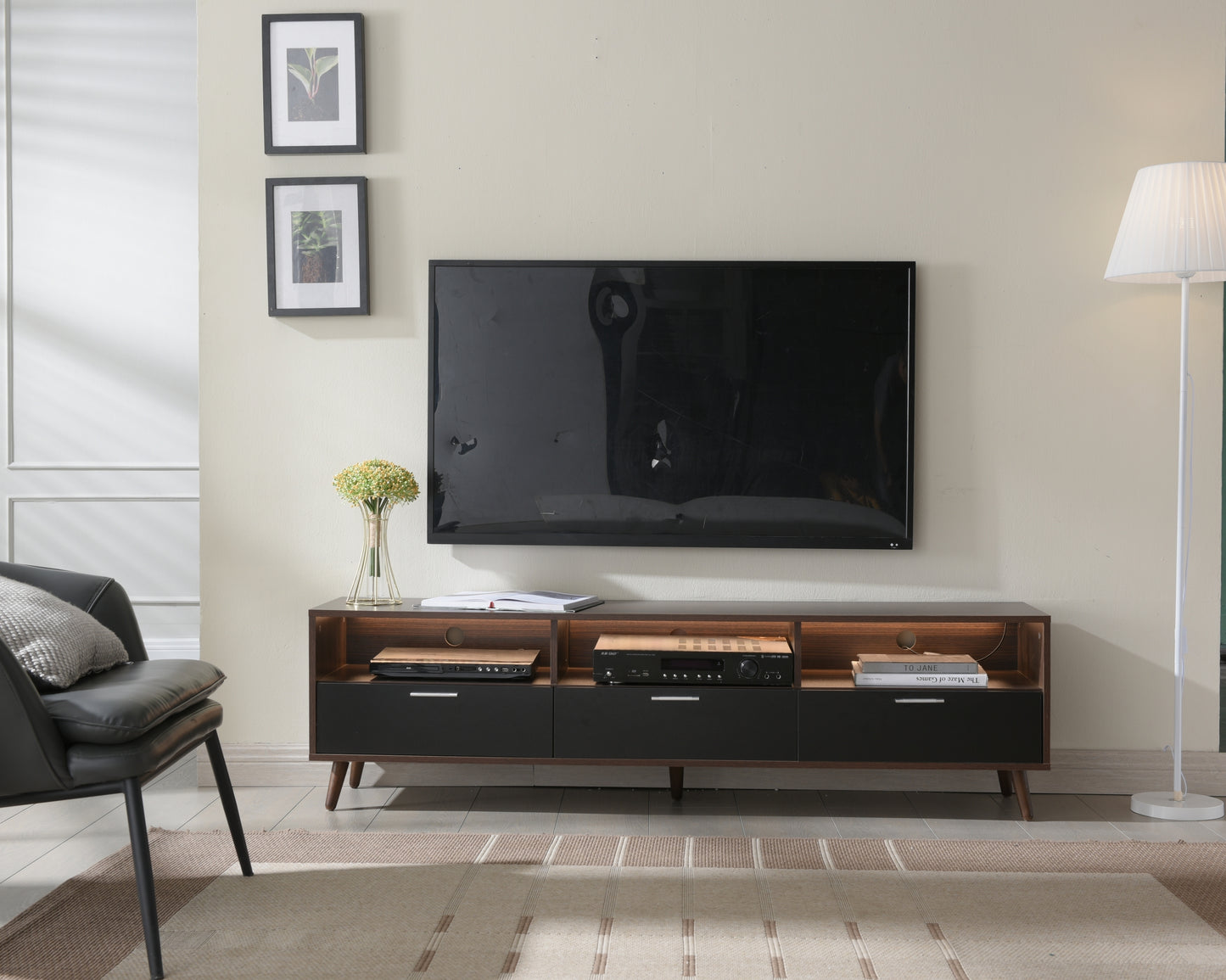 Modern LED TV Stand with RGB Lights and Ample Storage Space