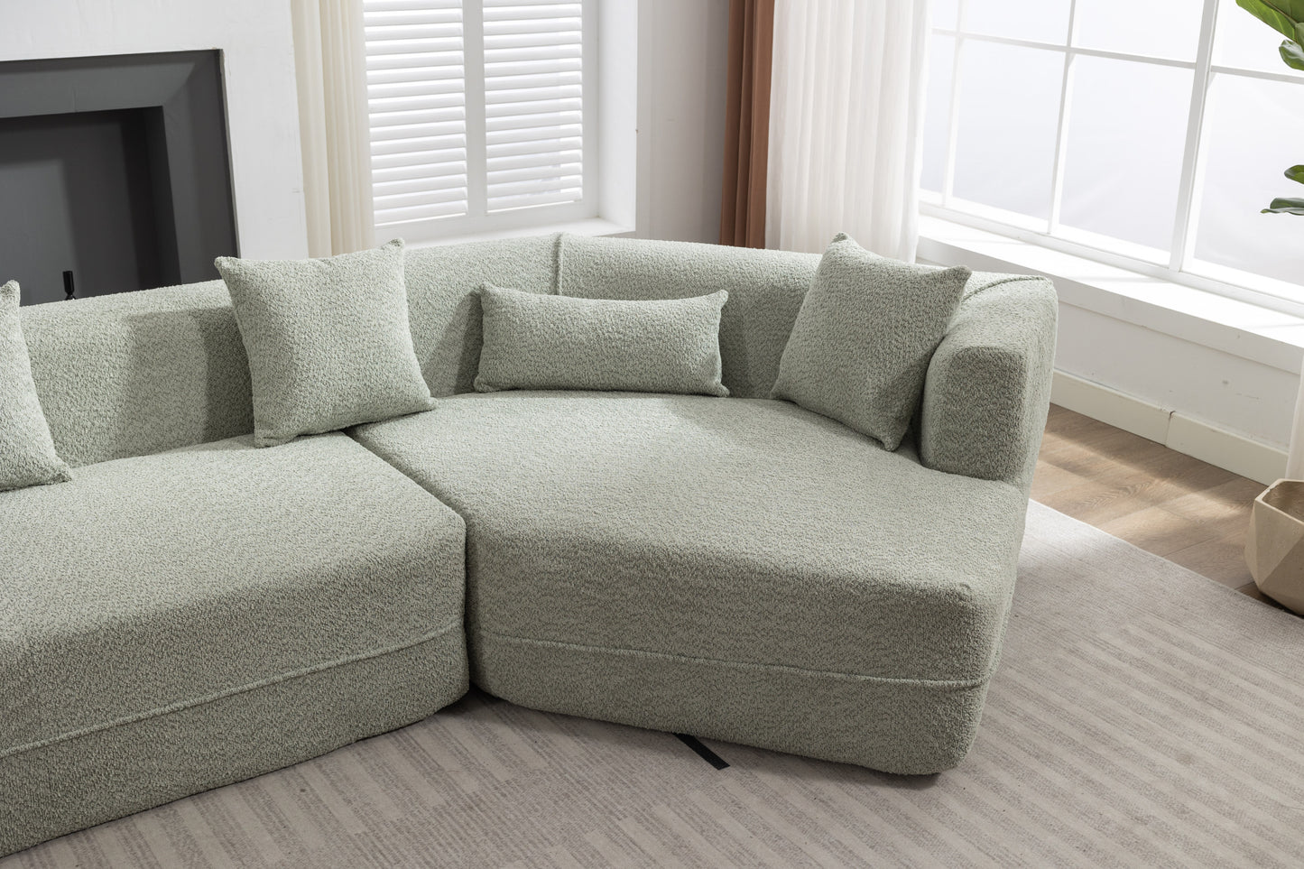 Modular Sectional Living Room Sofa Set, Modern Minimalist Style Couch, Upholstered Sleeper Sofa for Living Room, Bedroom, Salon, 2 PC Free Combination ,Boucle fabric ,Anti-wrinkle fabric,Green