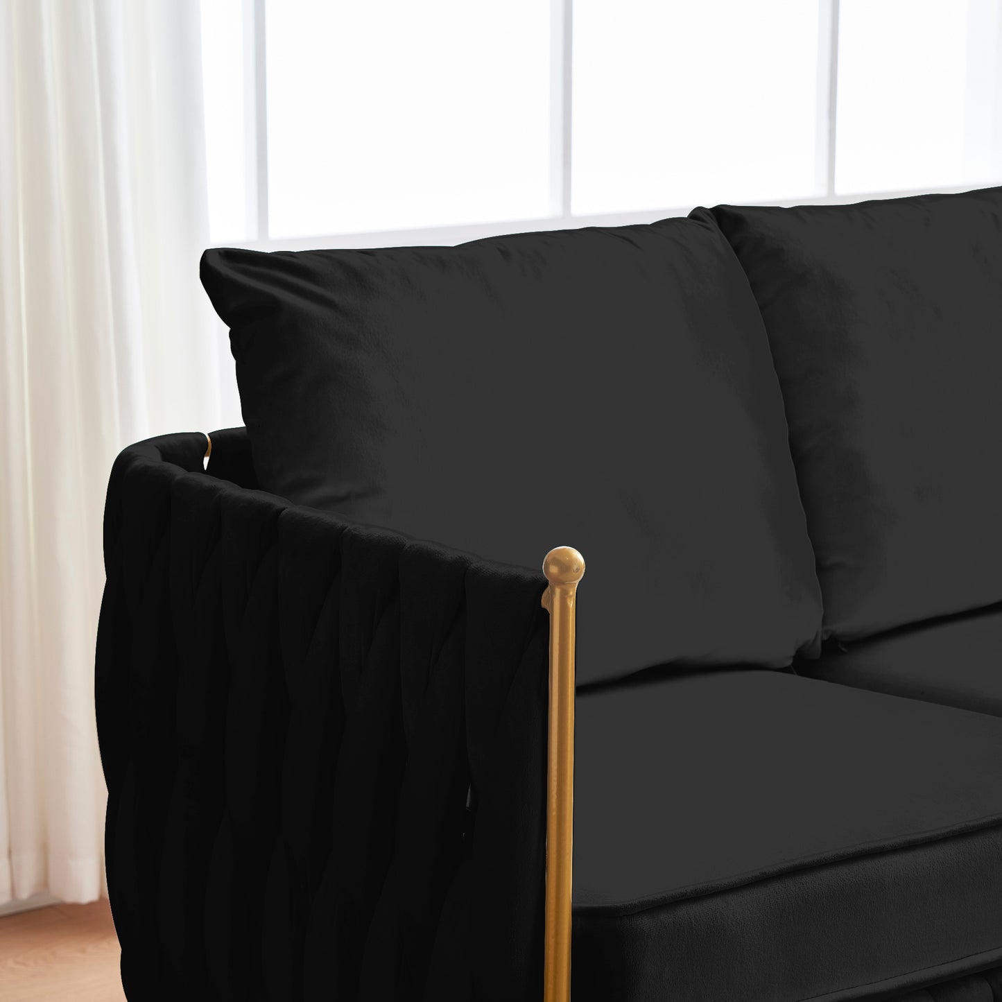 Modern Comfy Handmade Bucket Woven Velvet Accent Chair Arm Chair, Fluffy Tufted Upholstered Single Sofa Chair for Living Room, Bedroom, Office, Waiting Room , Black Velvet