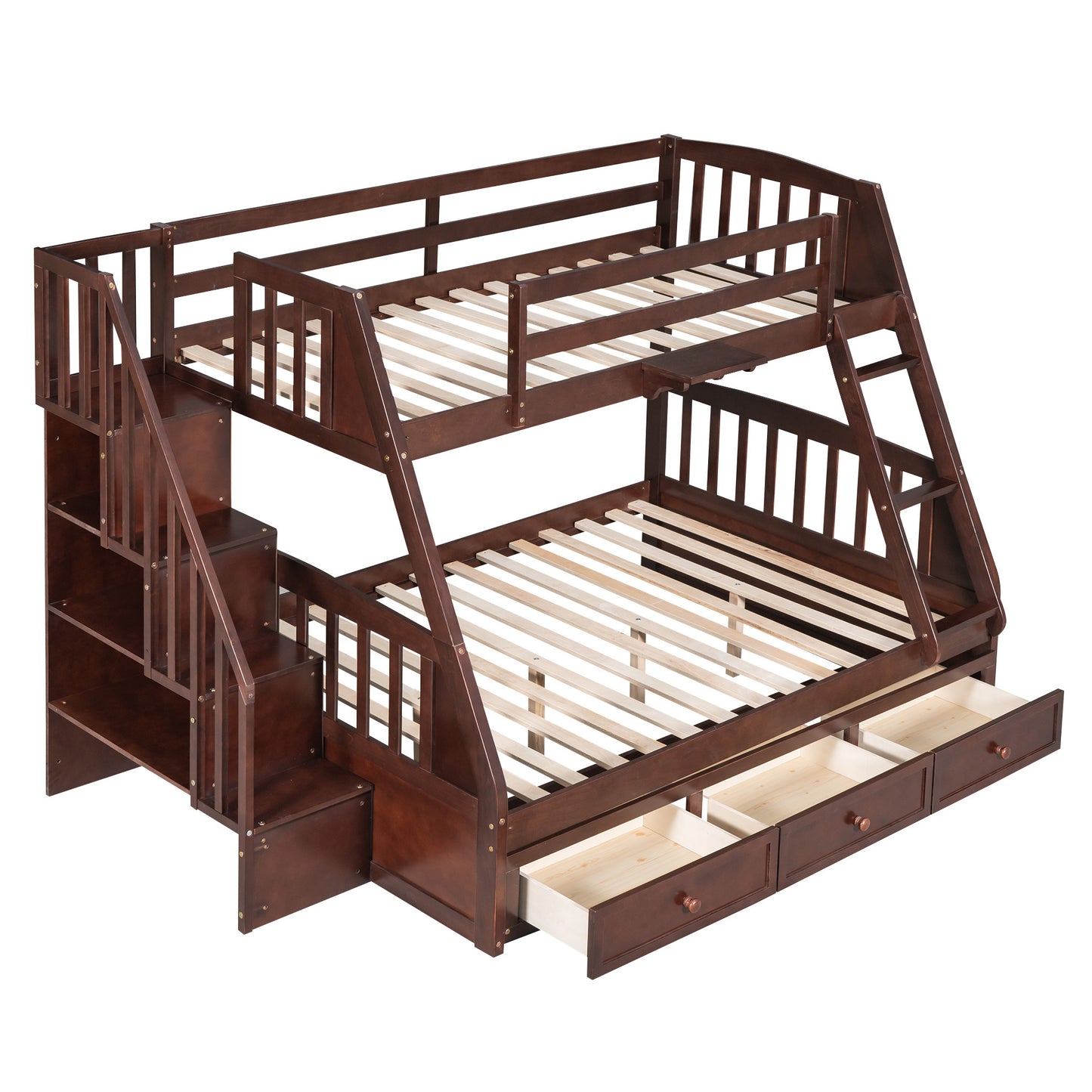 Espresso Twin-Over-Full Bunk Bed with Storage Stairs and Drawers - Versatile Family Sleeping Solution