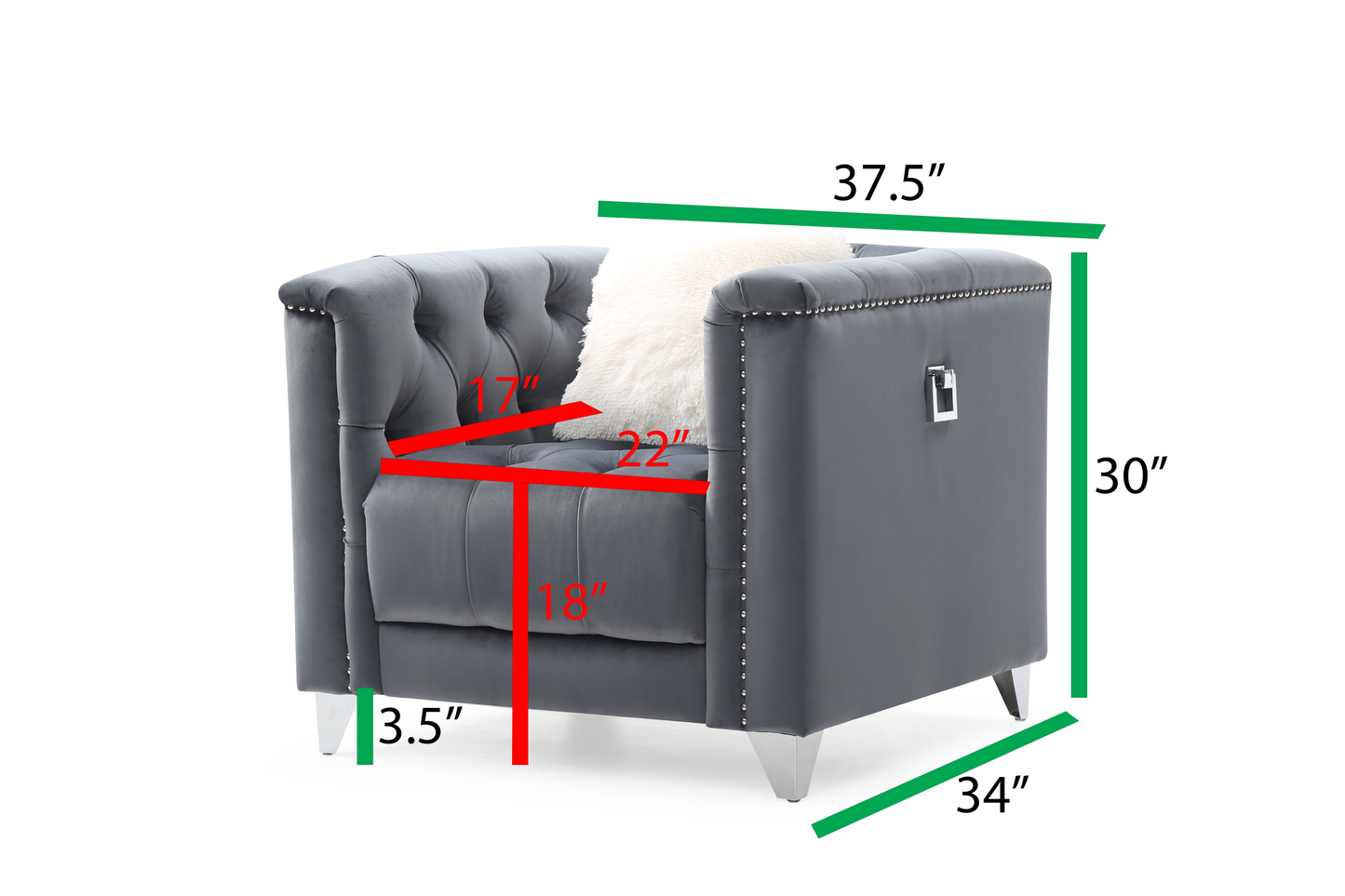 Russell Tufted Upholstery Chair Finished in Velvet Fabric in Gray