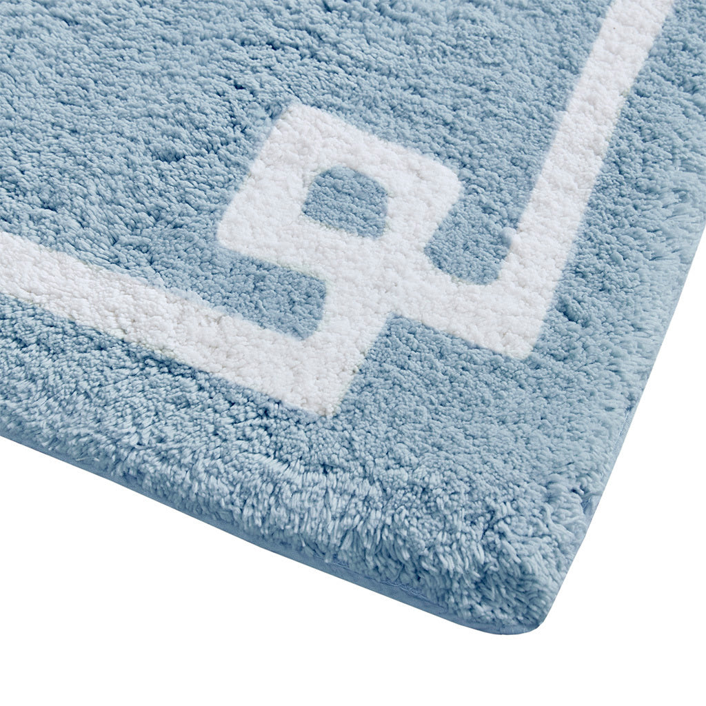 Luxurious Blue Cotton Tufted Bath Rug in 24x72 Size