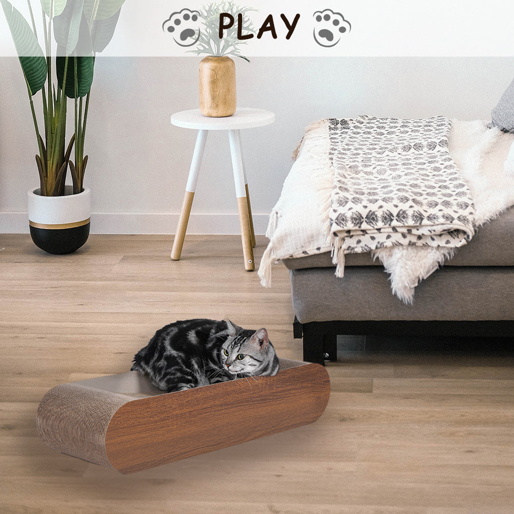 Fluffydream Cat Scratcher, Cardboard Lounge Bed, Bone Shape Design, Recyclable Corrugated Scratching Pad, Stable and Durable, Furniture Protector, Reversible, Wood