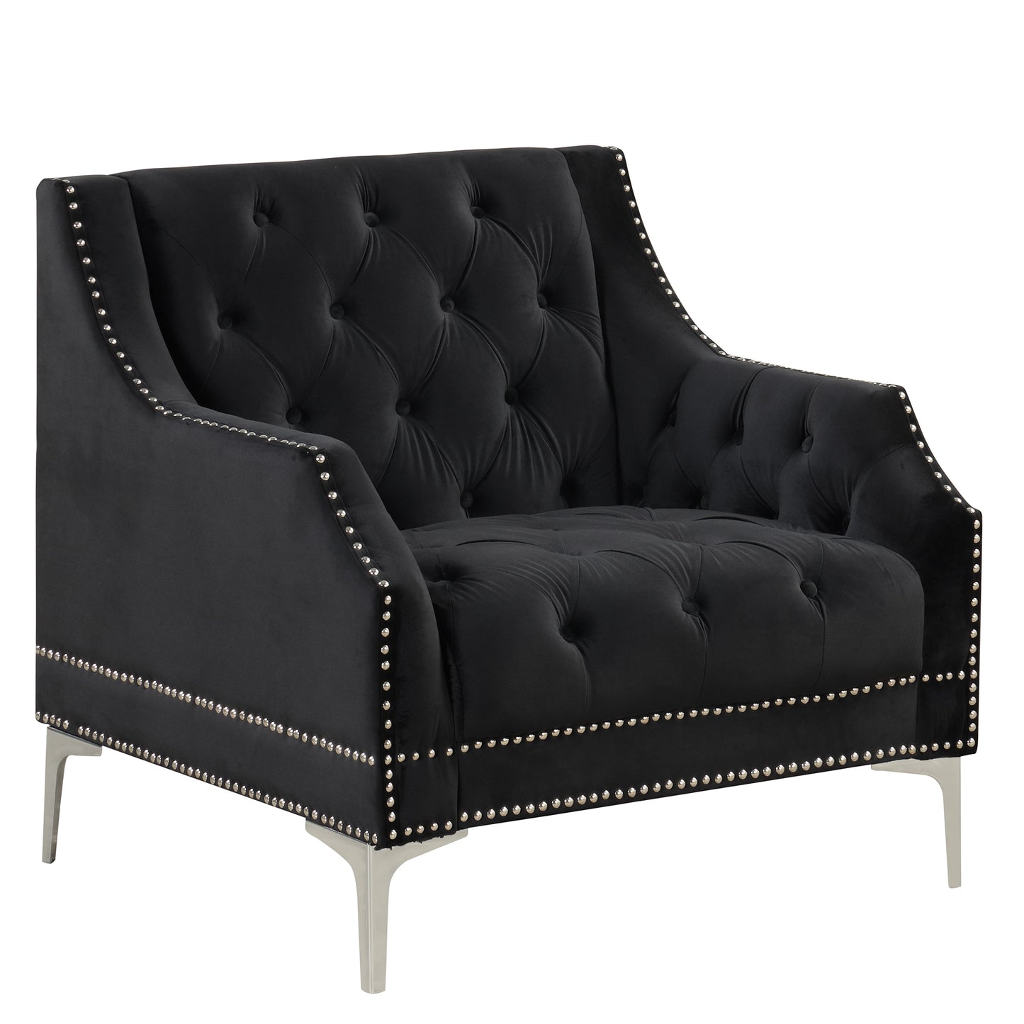 33.5 Plush Button Tufted Black Modern Sofa with Metal Legs