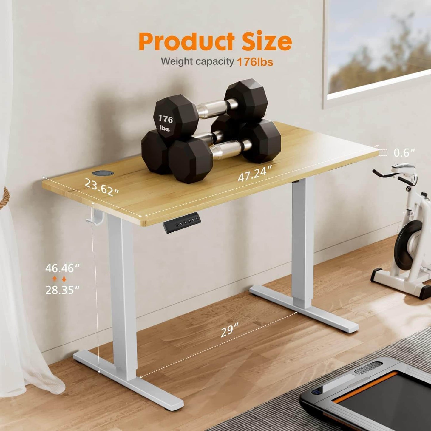 Electric Height Adjustable Standing Desk with High Weight Capacity, Yellow, 48'' x 24 - Smooth Motor System and Advanced Features