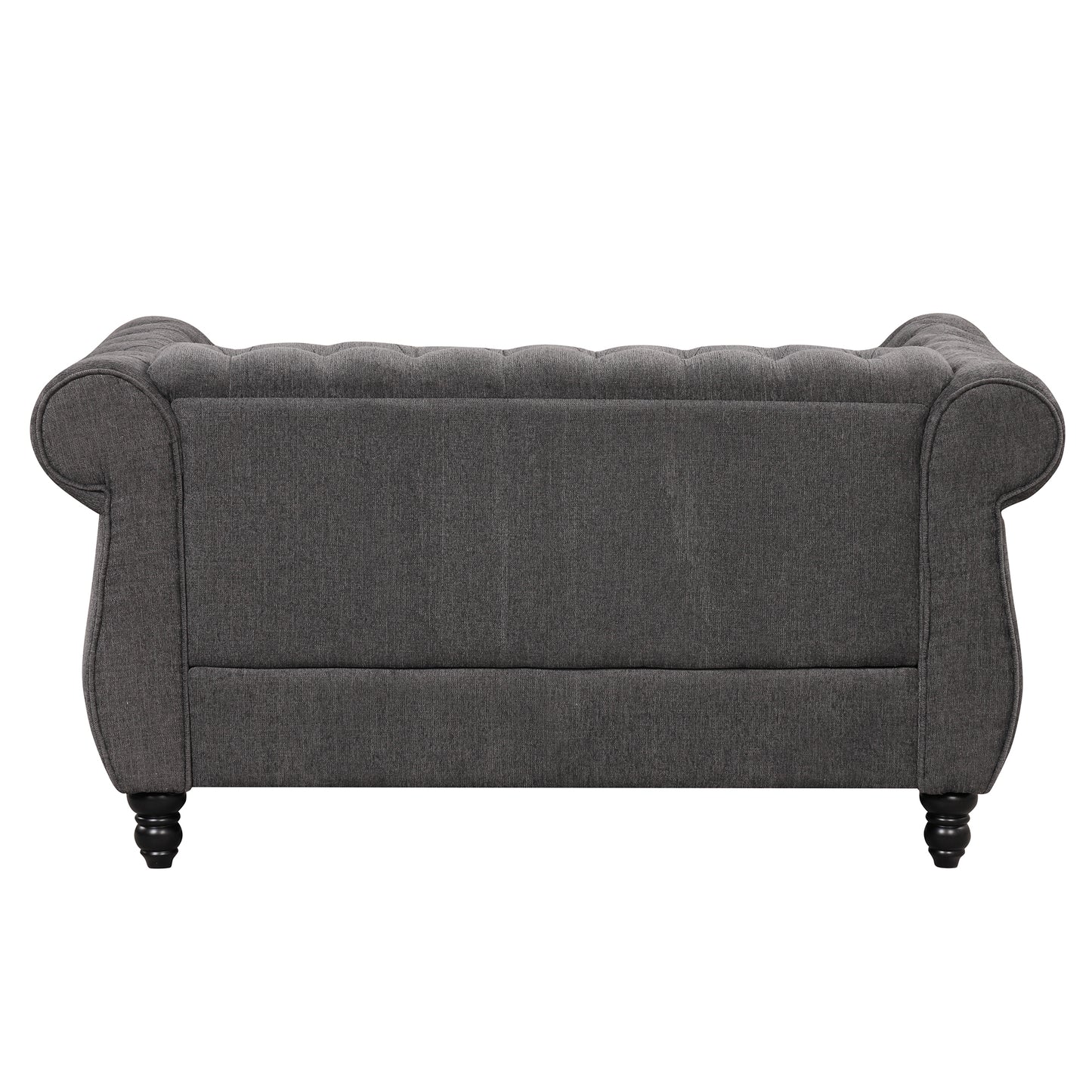 Modern Gray Plush Upholstered 60 Sofa with Buttoned Tufted Backrest and Solid Wood Legs