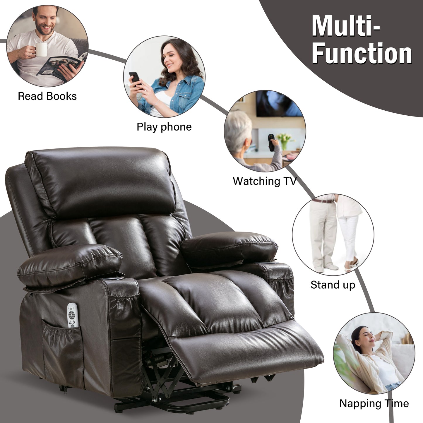 Electric Power Lift Recliner Chair with Heat and Massage, Brown