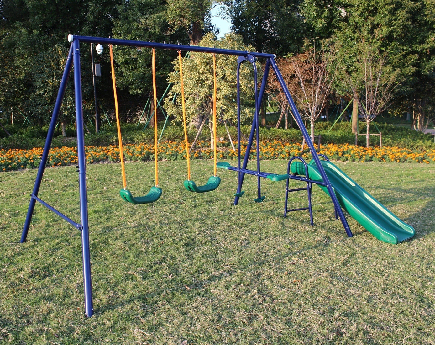 A-Frame Metal Swing Set with Slide and Color Options