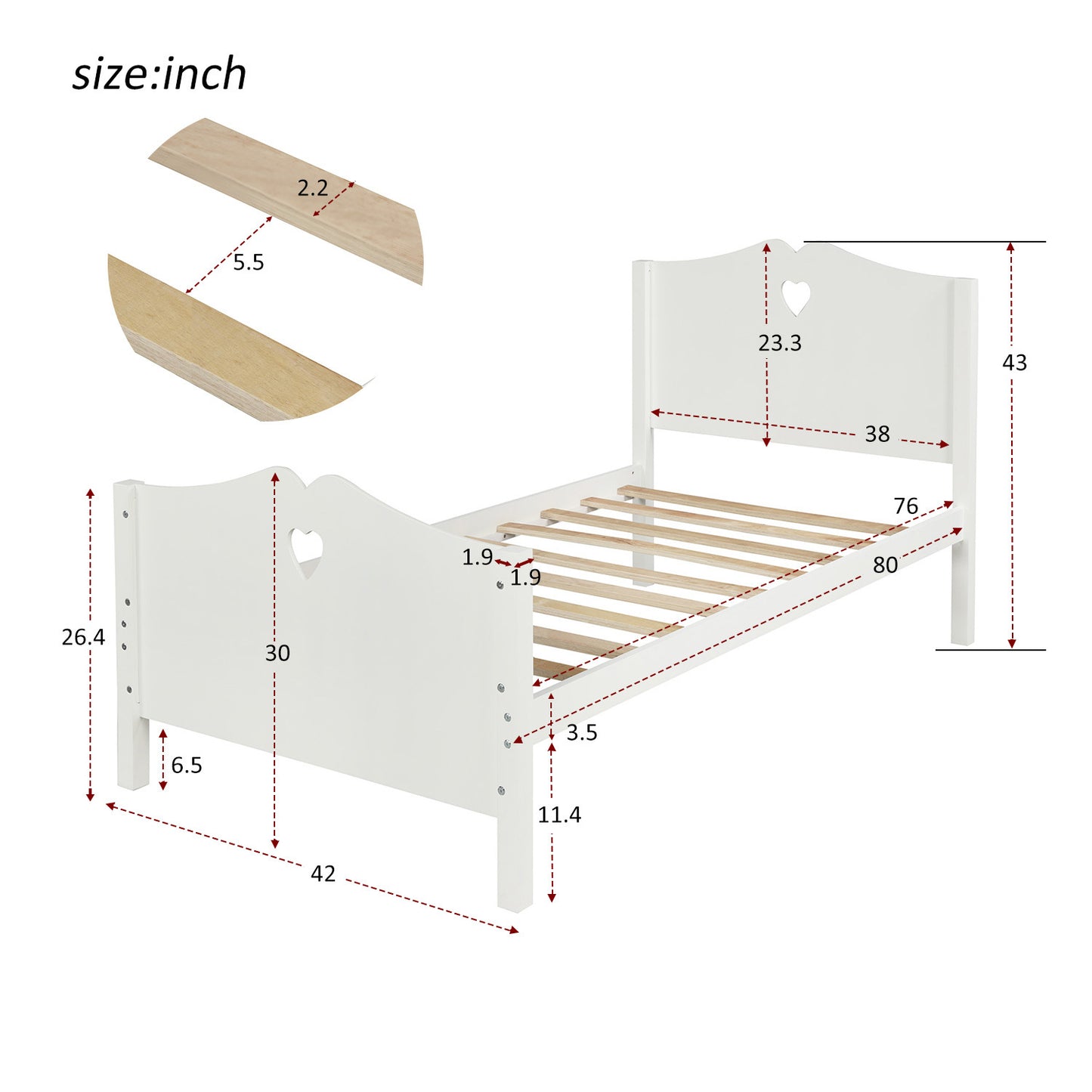 Bed Frame Twin Platform Bed with Wood Slat Support and Headboard and Footboard (White)