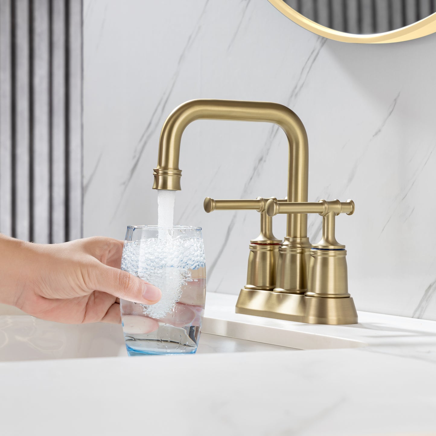 Two-Handle Bathroom Vanity Faucet with Lift Rod Drain Assembly