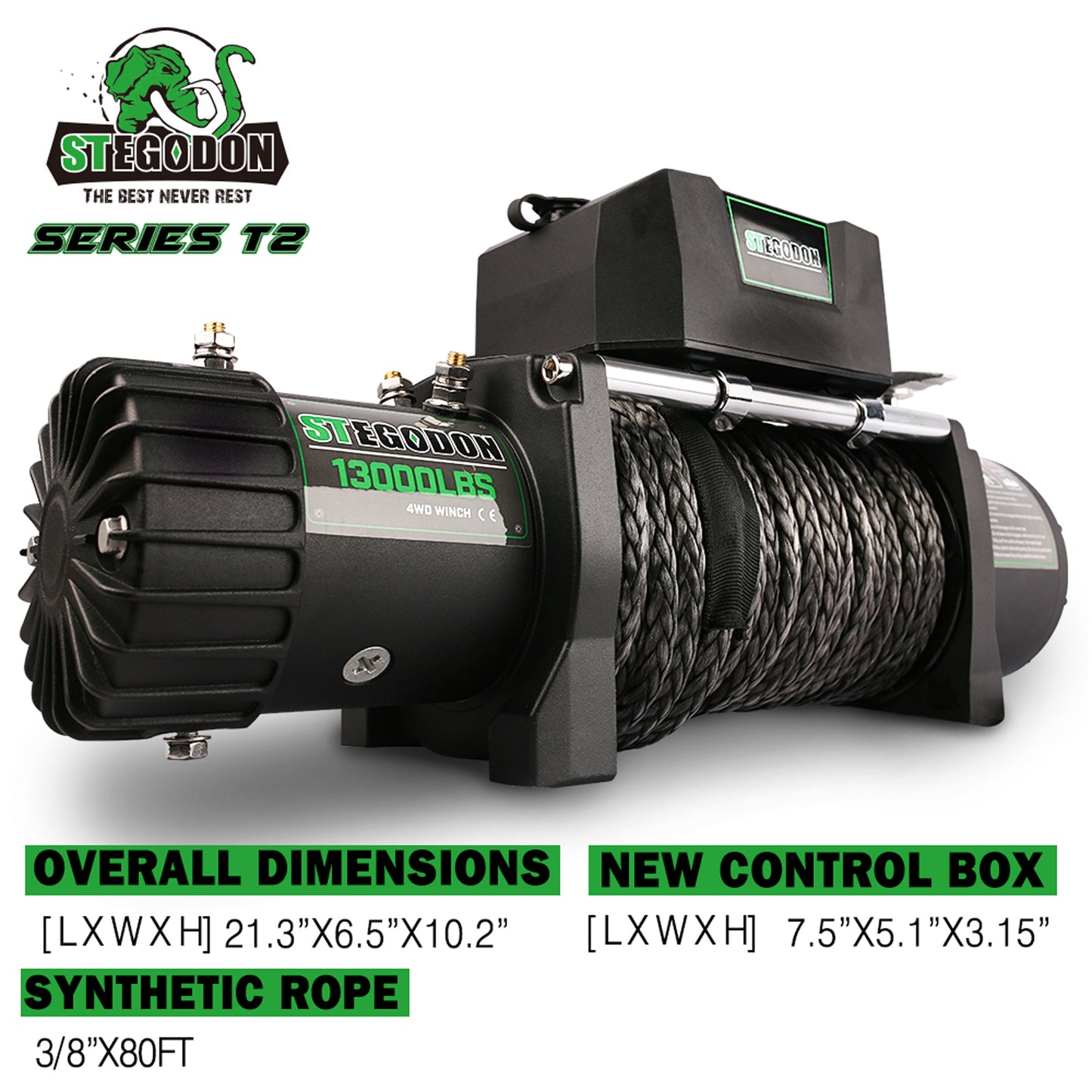 STEGODON 13000 LBS Electric Winch with Synthetic Rope and Dual Control Options