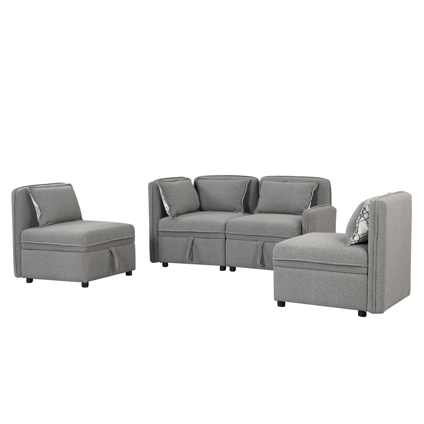 Convertible Modular Minimalist Sectional Sofa with Storage and 5 Pillows