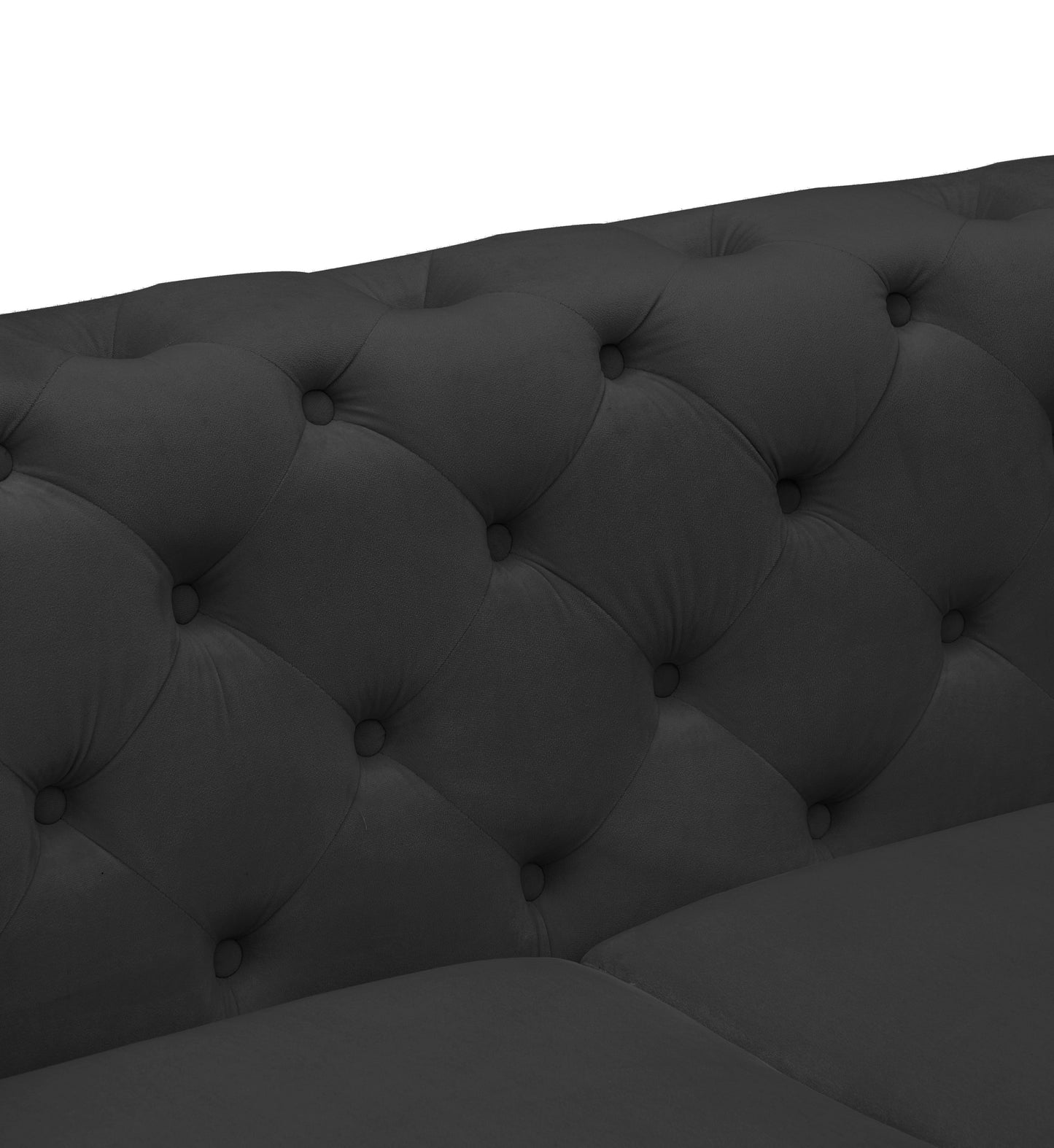 New design comfortable black loveseat with two throw pillows in the same color