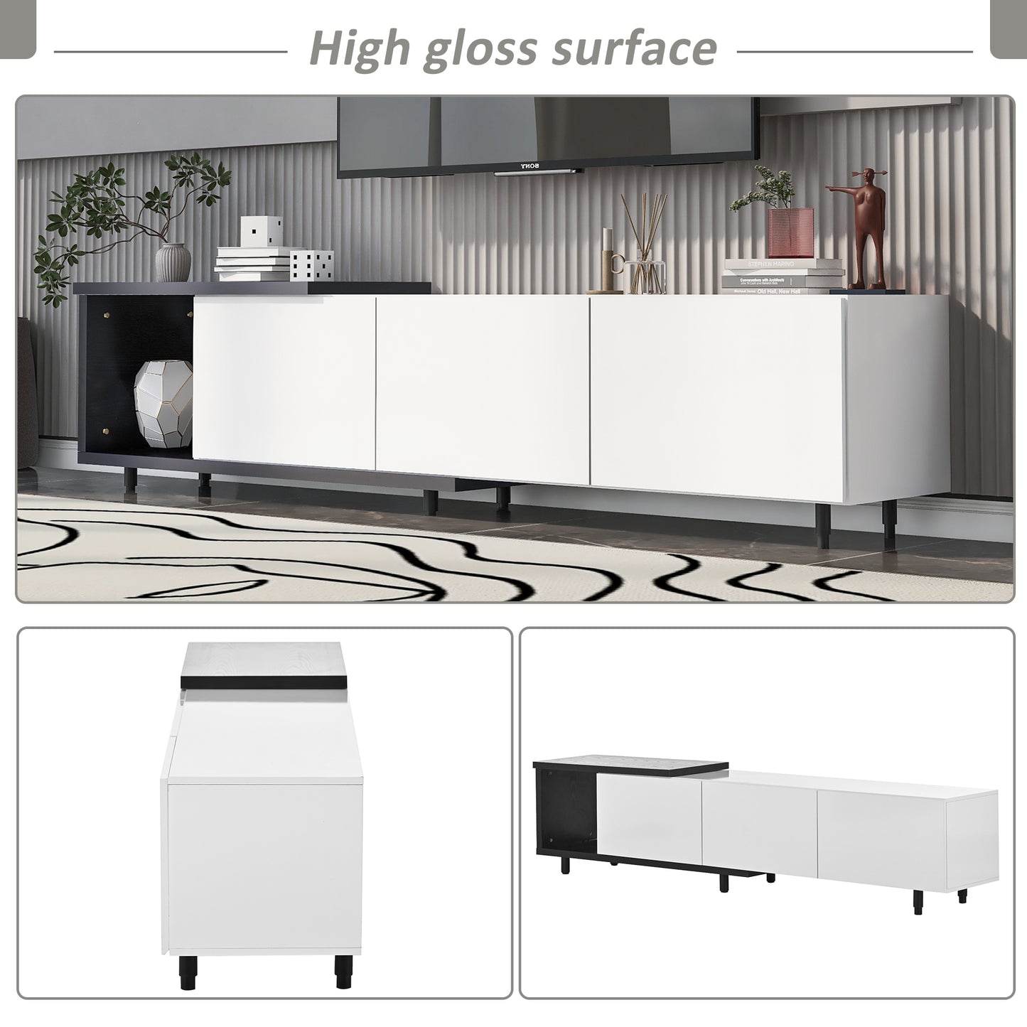 Sleek, Elegant White TV Stand with Ample Storage for 80+ inch TV